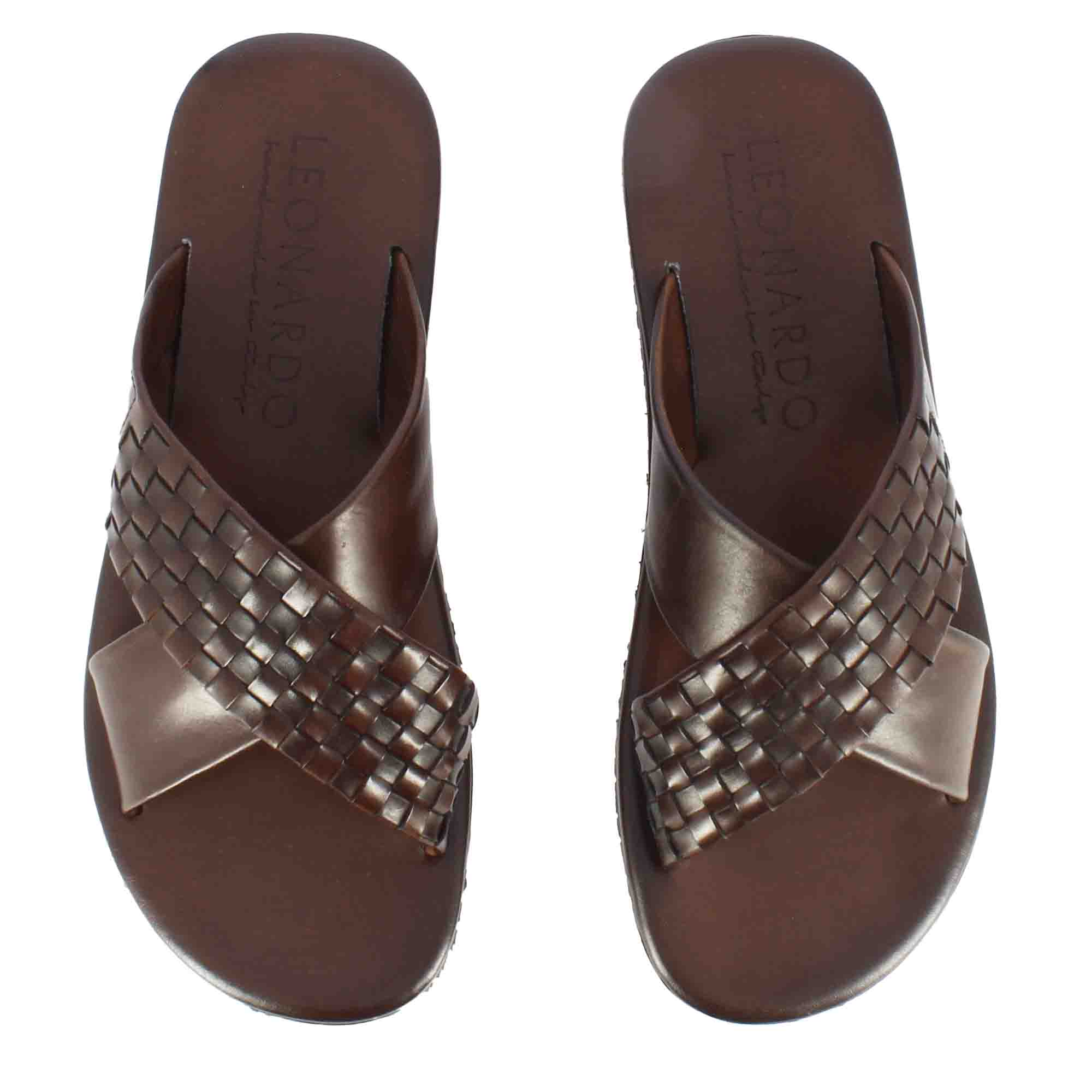 Handmade brown leather sandal slippers for men