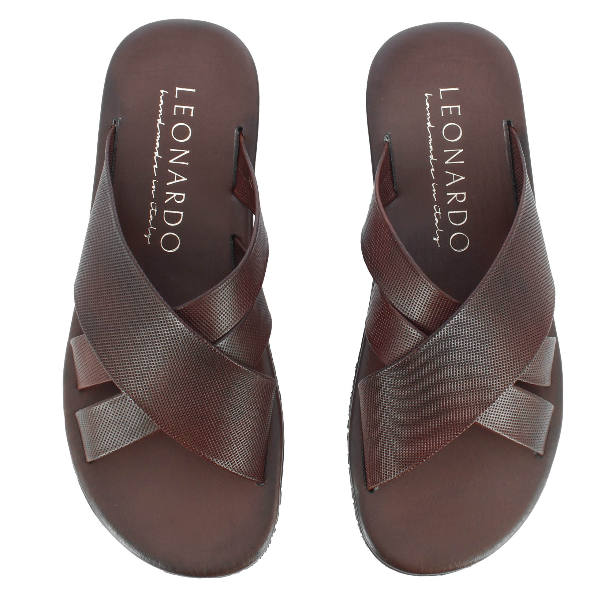 Sandale pour homme avec brides en cuir marron fabriquées à la main