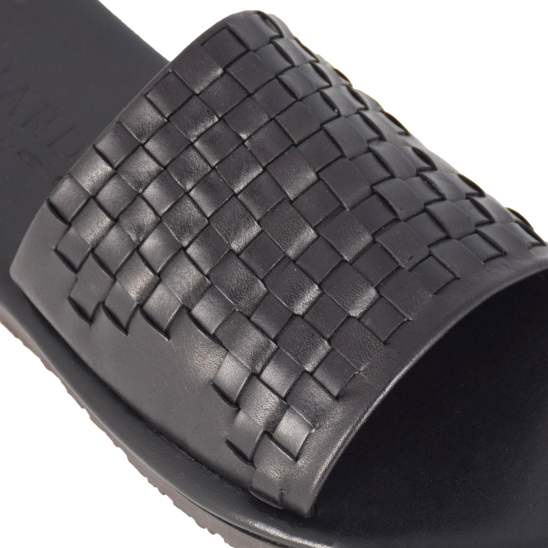 Sandalo slider da uomo con fascia in pelle intrecciata colore nero