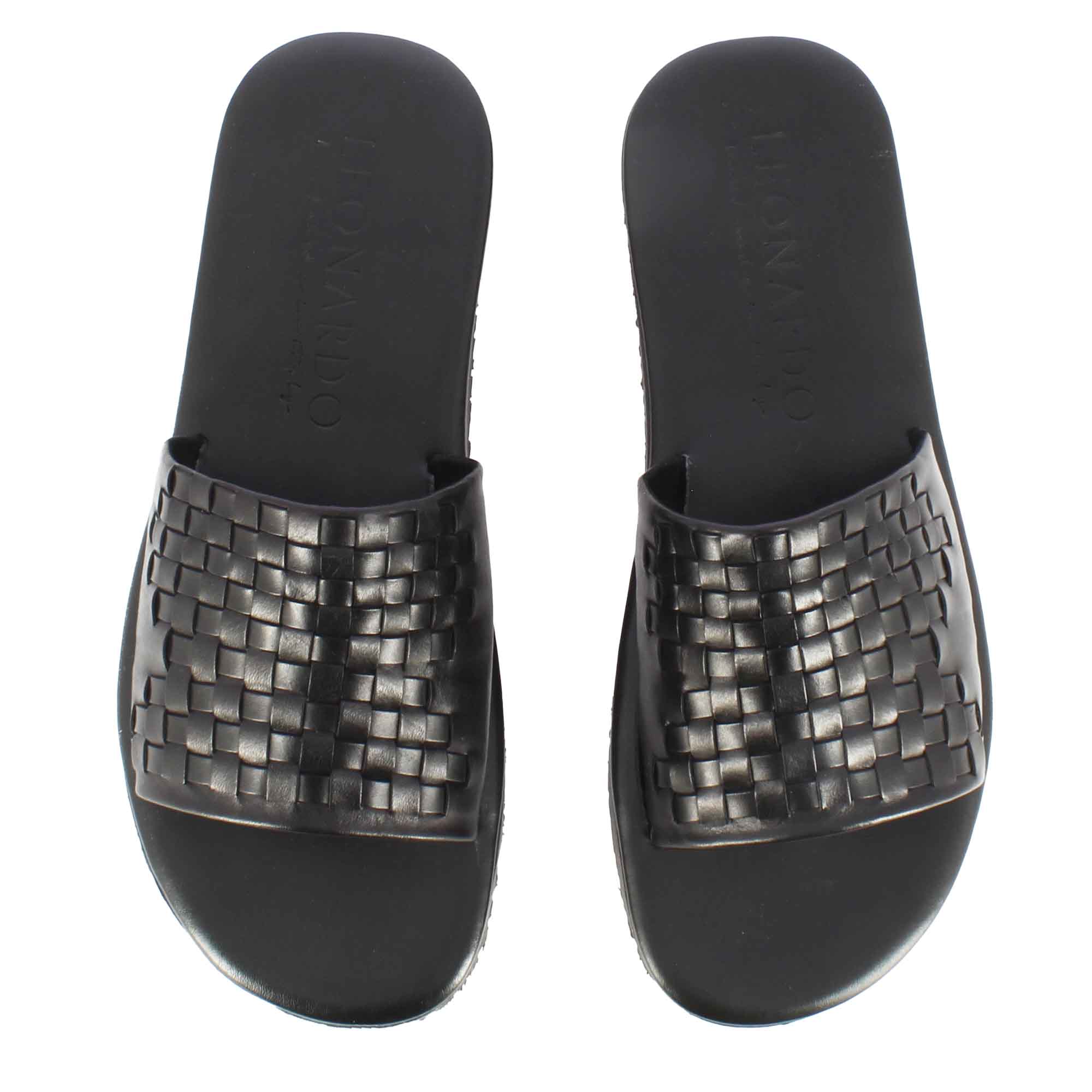 Sandale à enfiler pour hommes avec bande en cuir tressé noir