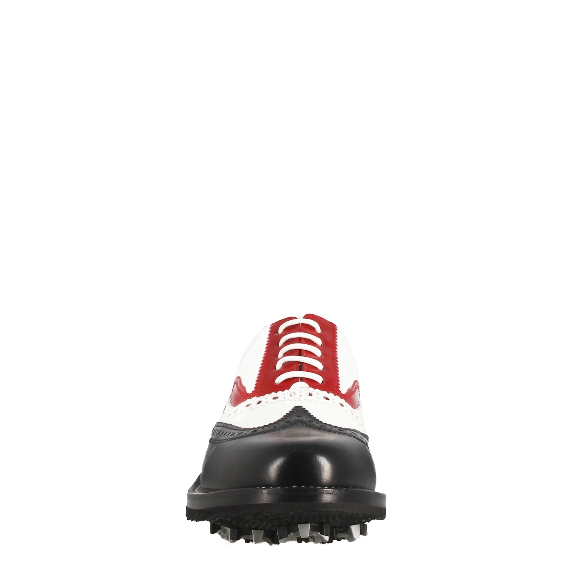 Scarpe da golf artigianali in pelle pieno fiore nero bianco rosso - LeonardoShoes