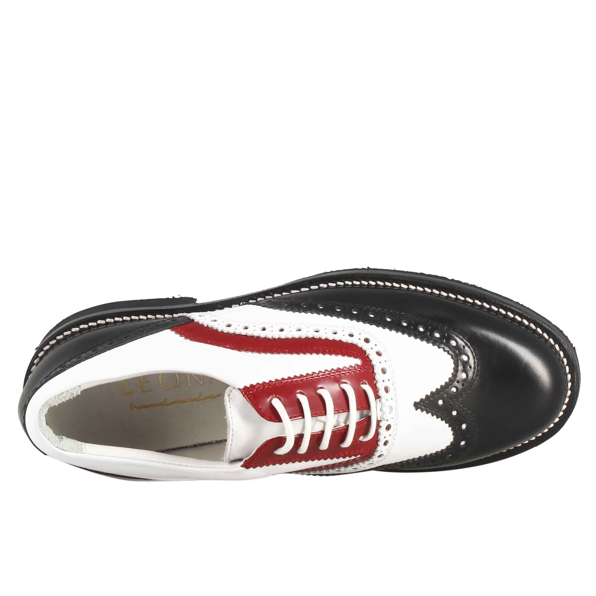 Scarpe da golf artigianali in pelle pieno fiore nero bianco rosso - LeonardoShoes