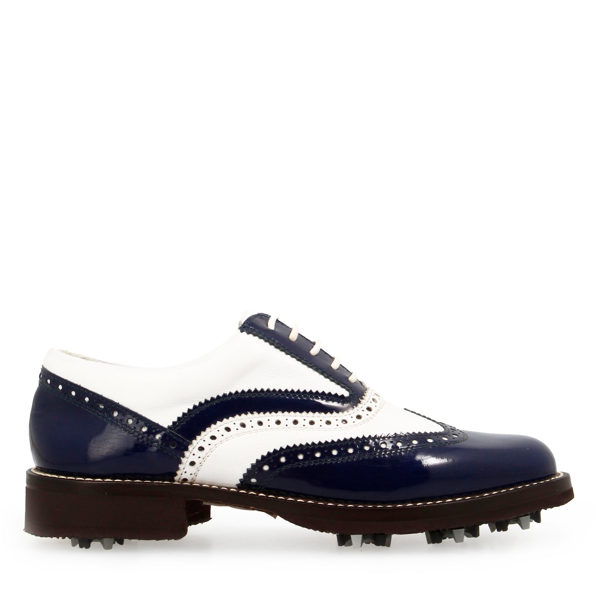 Scarpe da golf bicolore bianco e blu in pelle - LeonardoShoes