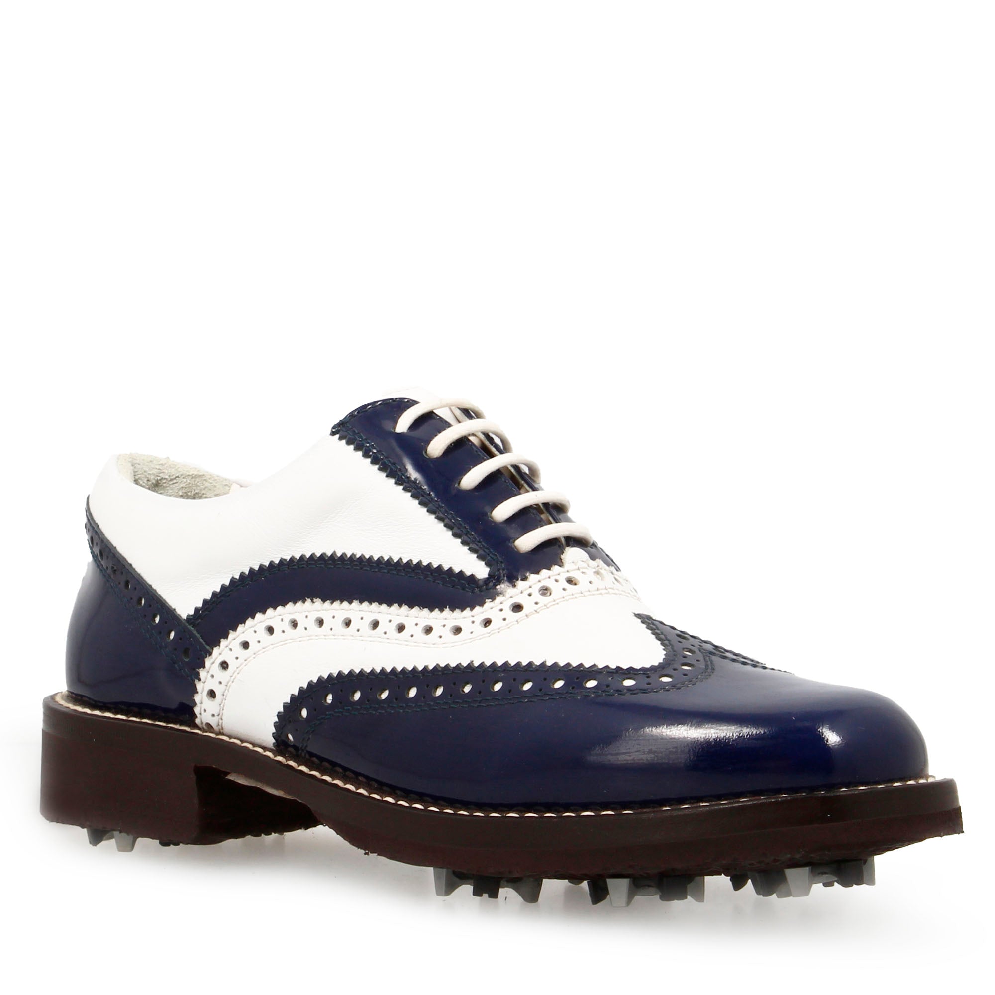 Scarpe da golf bicolore bianco e blu in pelle - LeonardoShoes