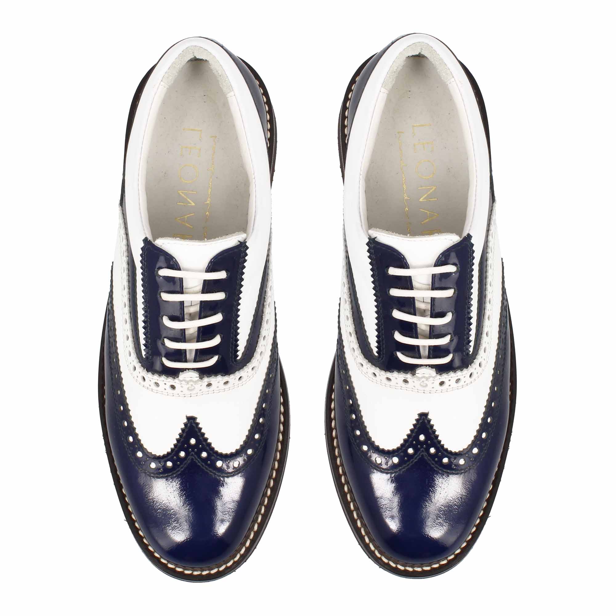 Scarpe da golf bicolore bianco e blu in pelle - LeonardoShoes