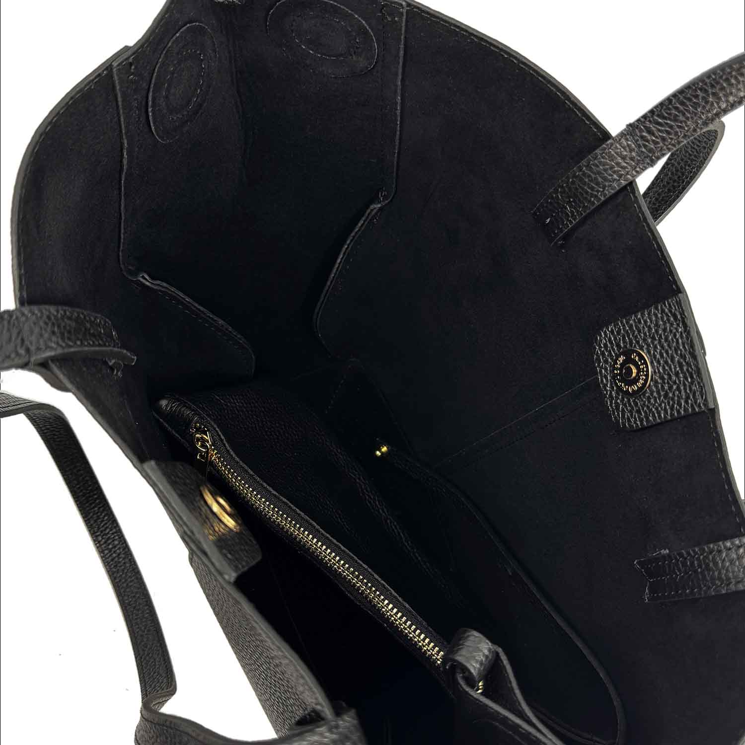 Majestic damen shopper aus schwarzem leder mittelgrob