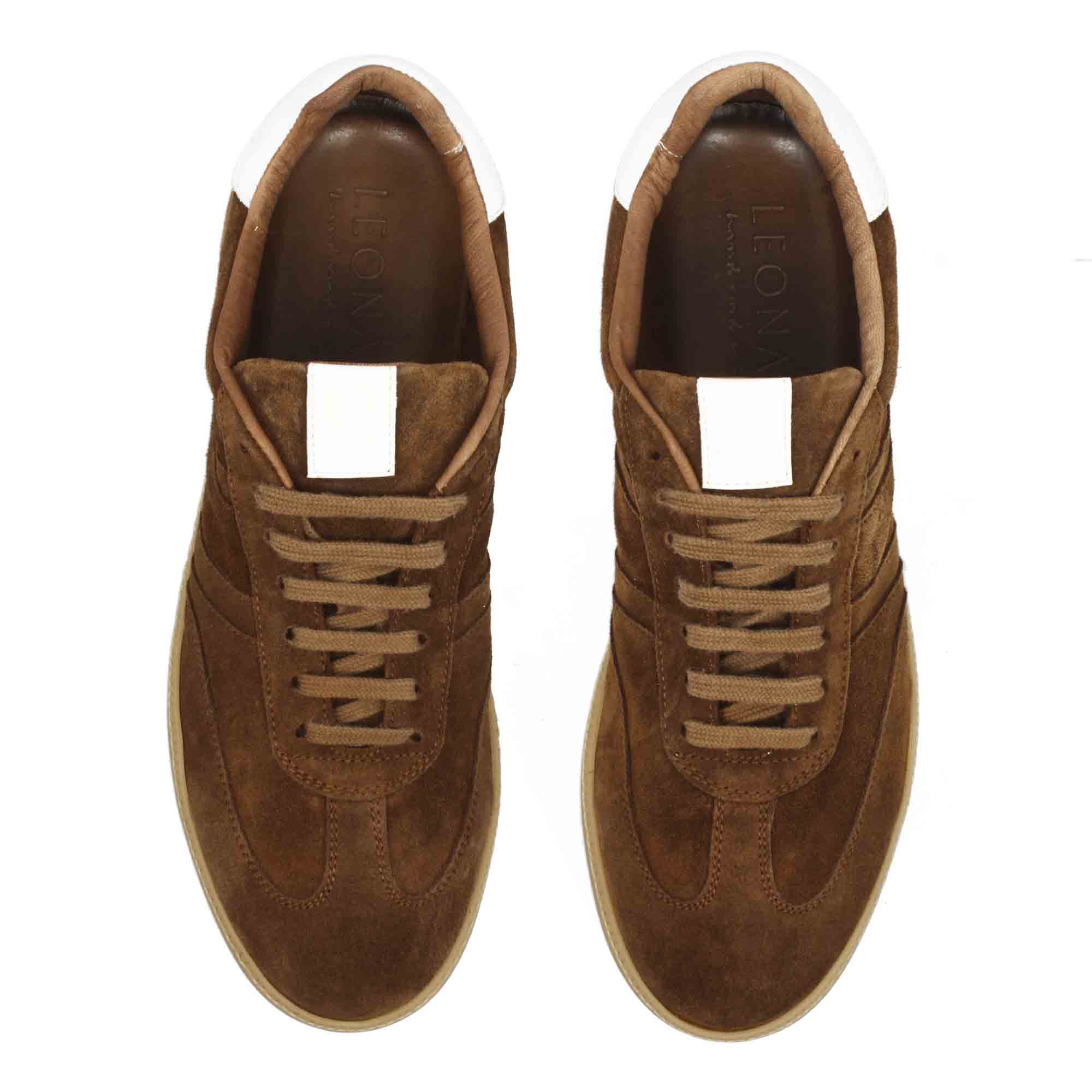 Sneaker artigianale da uomo in pelle scamosciata marrone