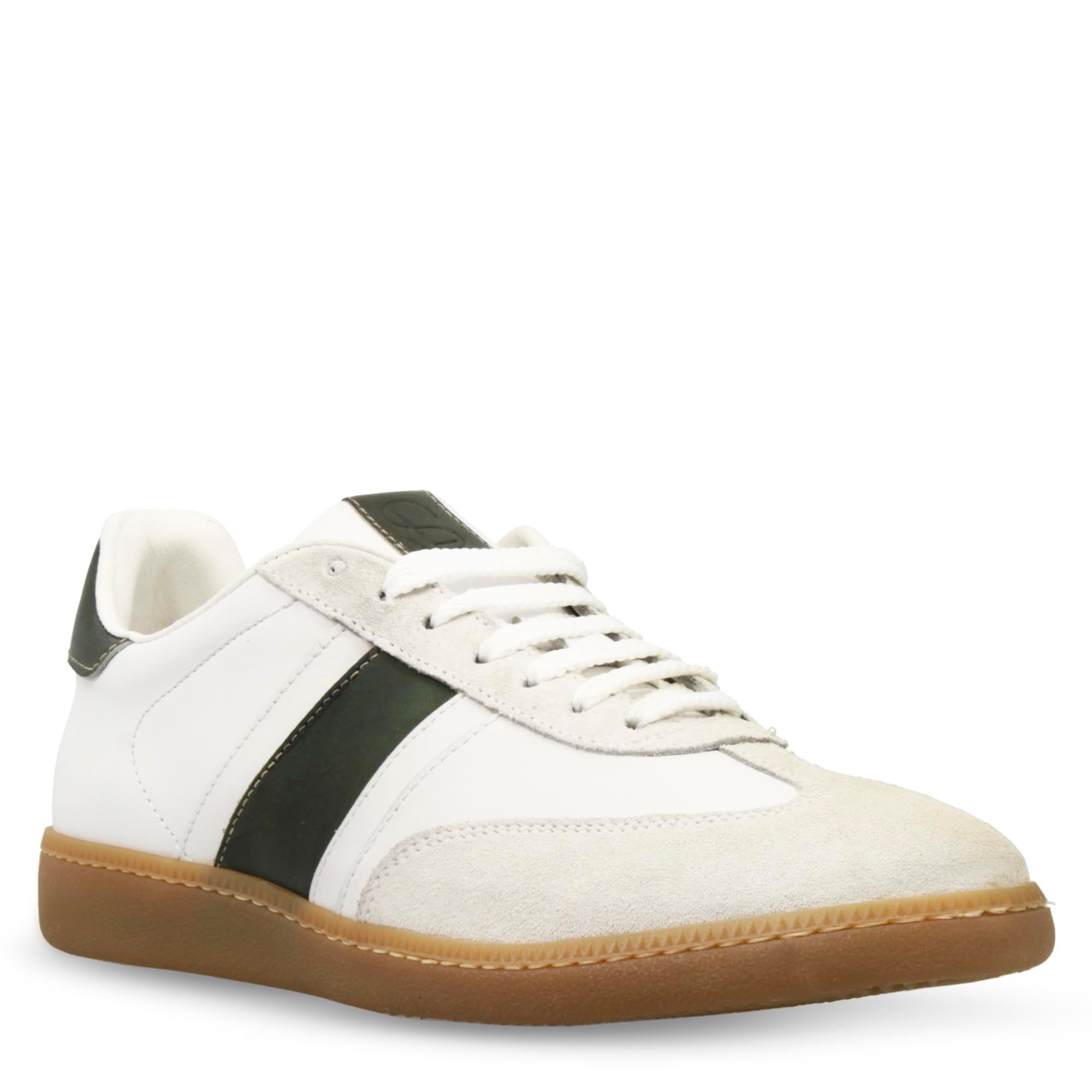 Handmade men's sneaker in white and green leather