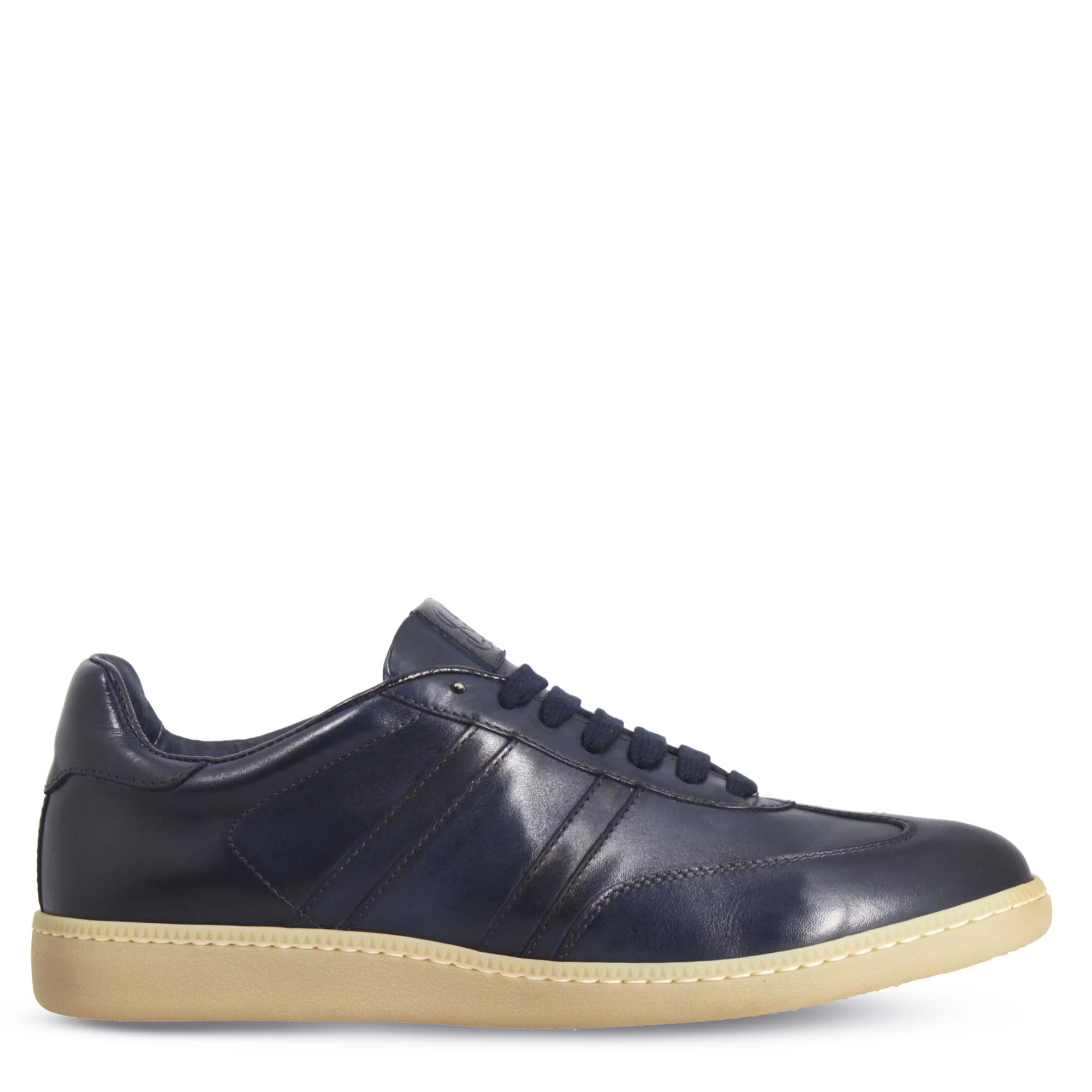 Sneaker artigianale da uomo in pelle colore blu
