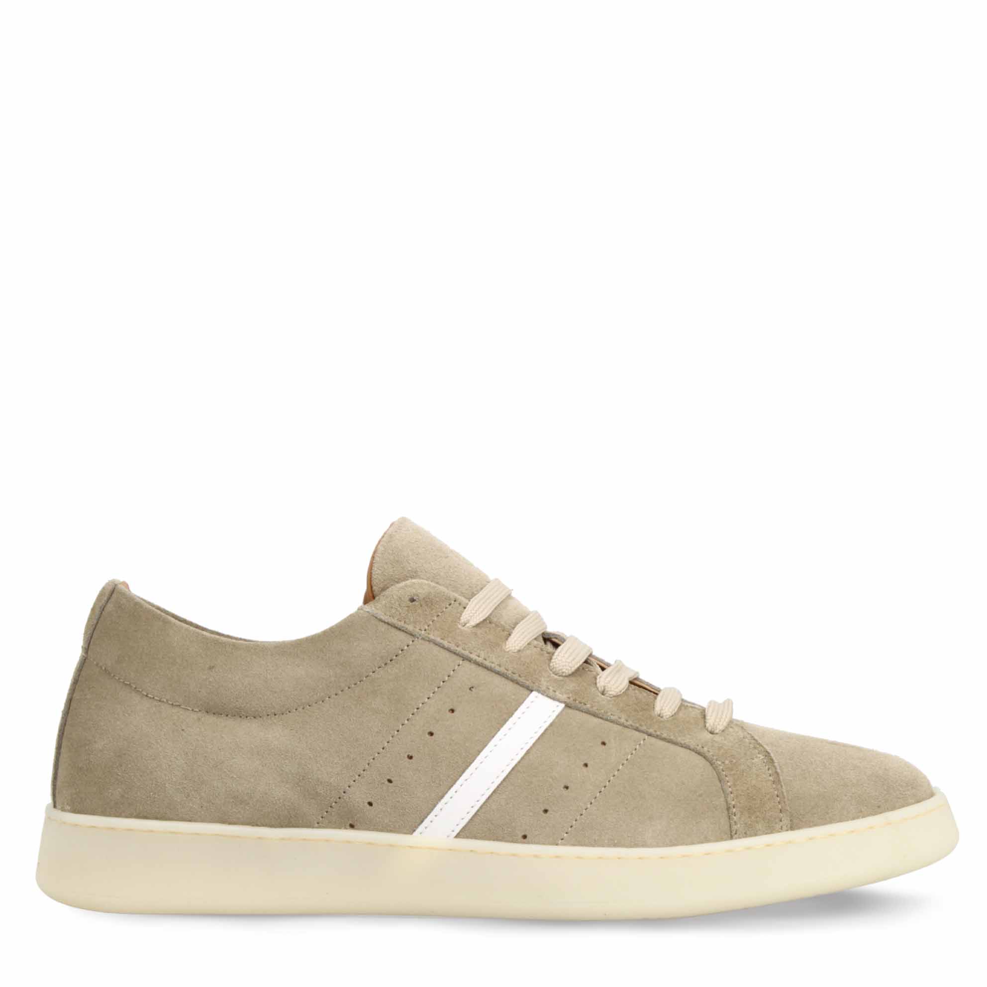 Sneaker artigianale in camoscio beige da uomo