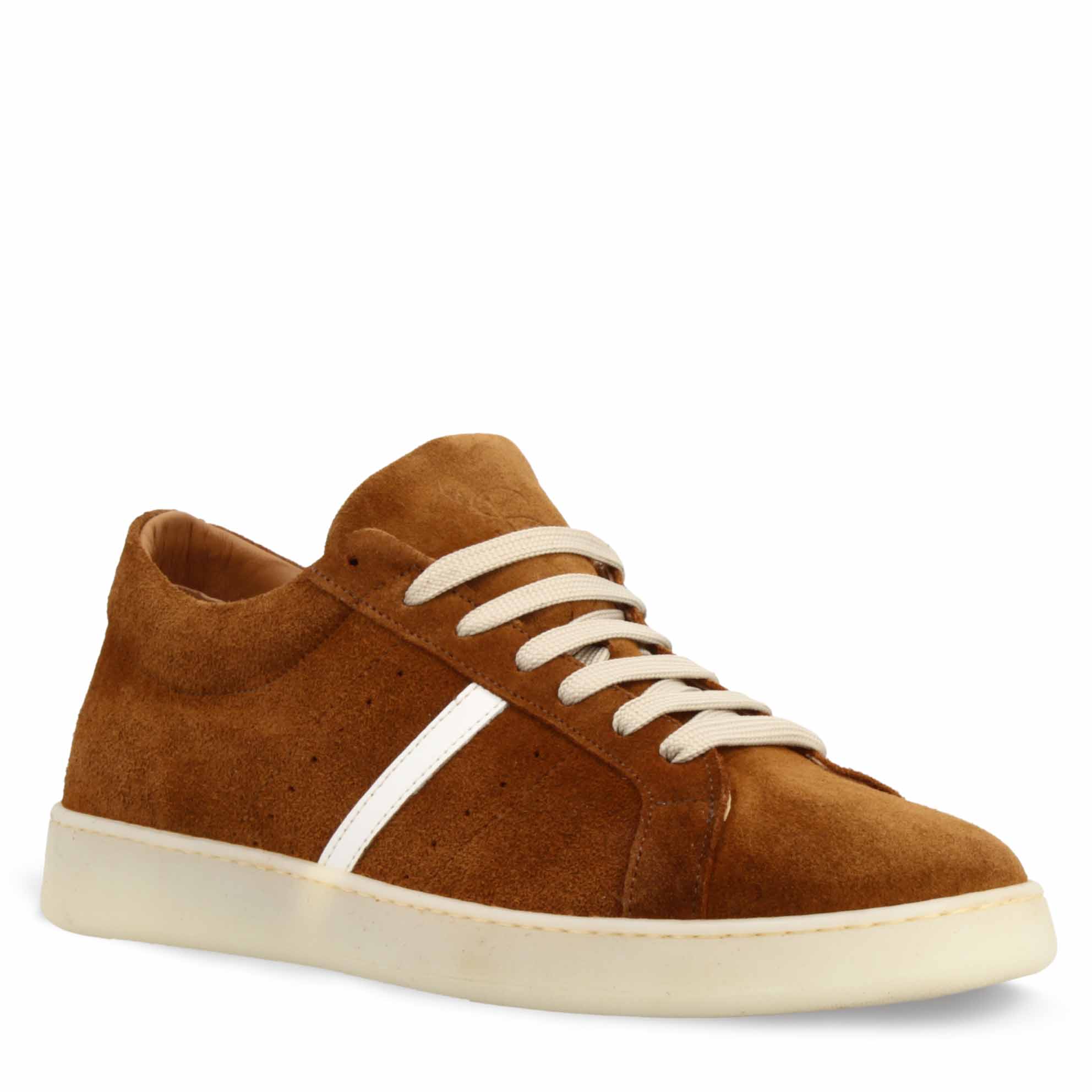 Sneaker artigianale da uomo in camoscio marrone