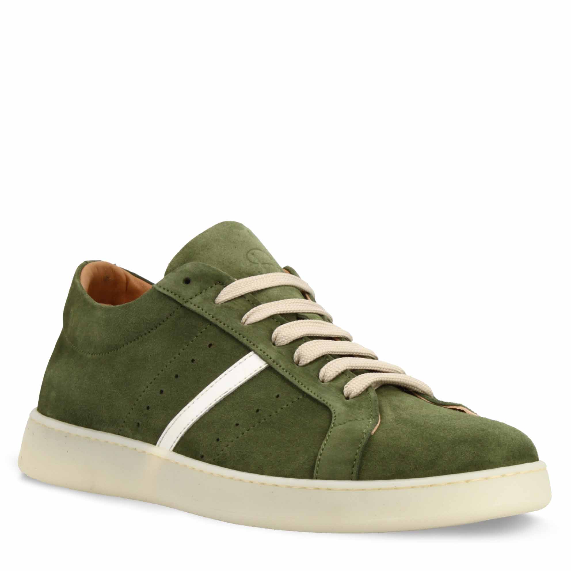 Sneaker artigianale da uomo in camoscio verde