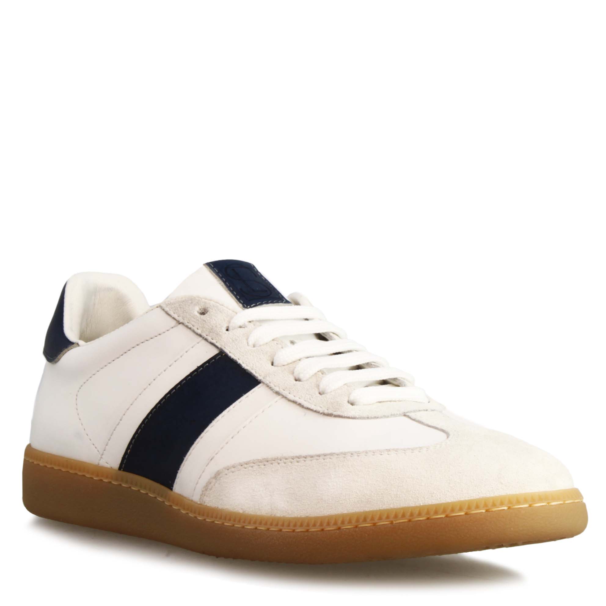 Handmade men's sneaker in white and blue leather