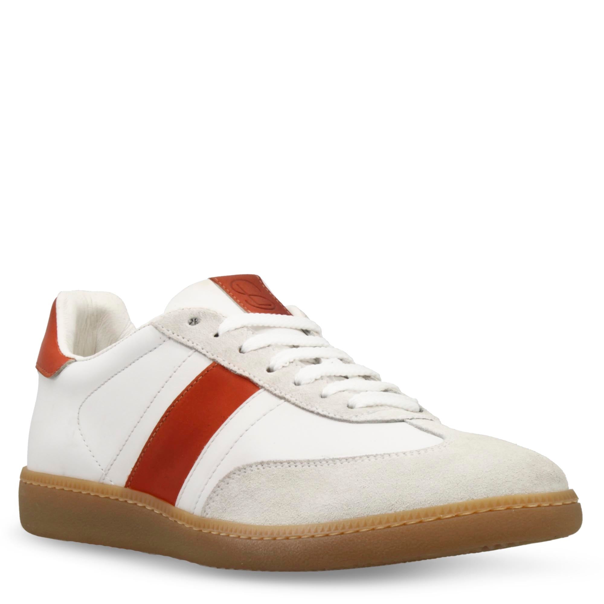 Baskets homme faites main en cuir blanc et marron