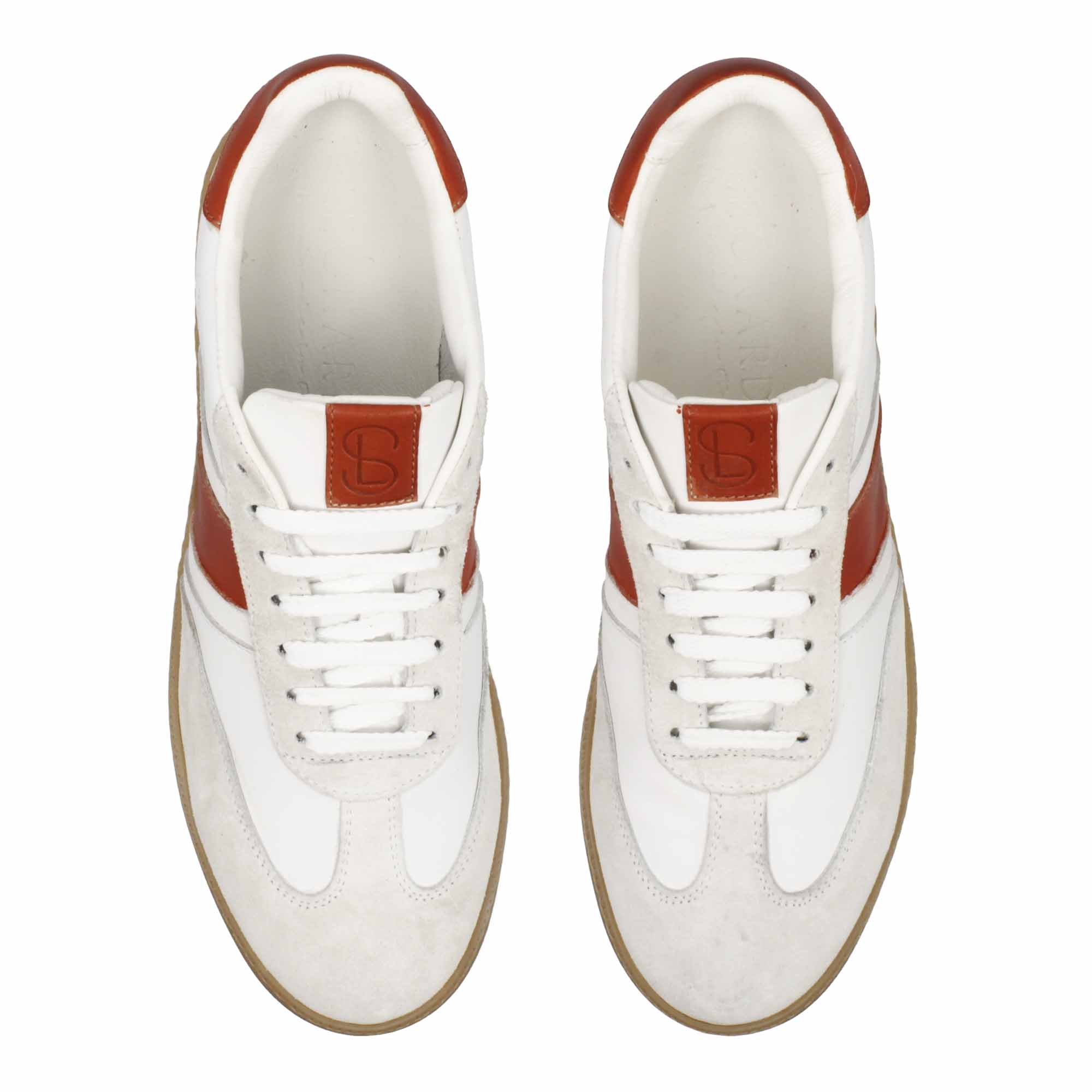 Baskets homme faites main en cuir blanc et marron