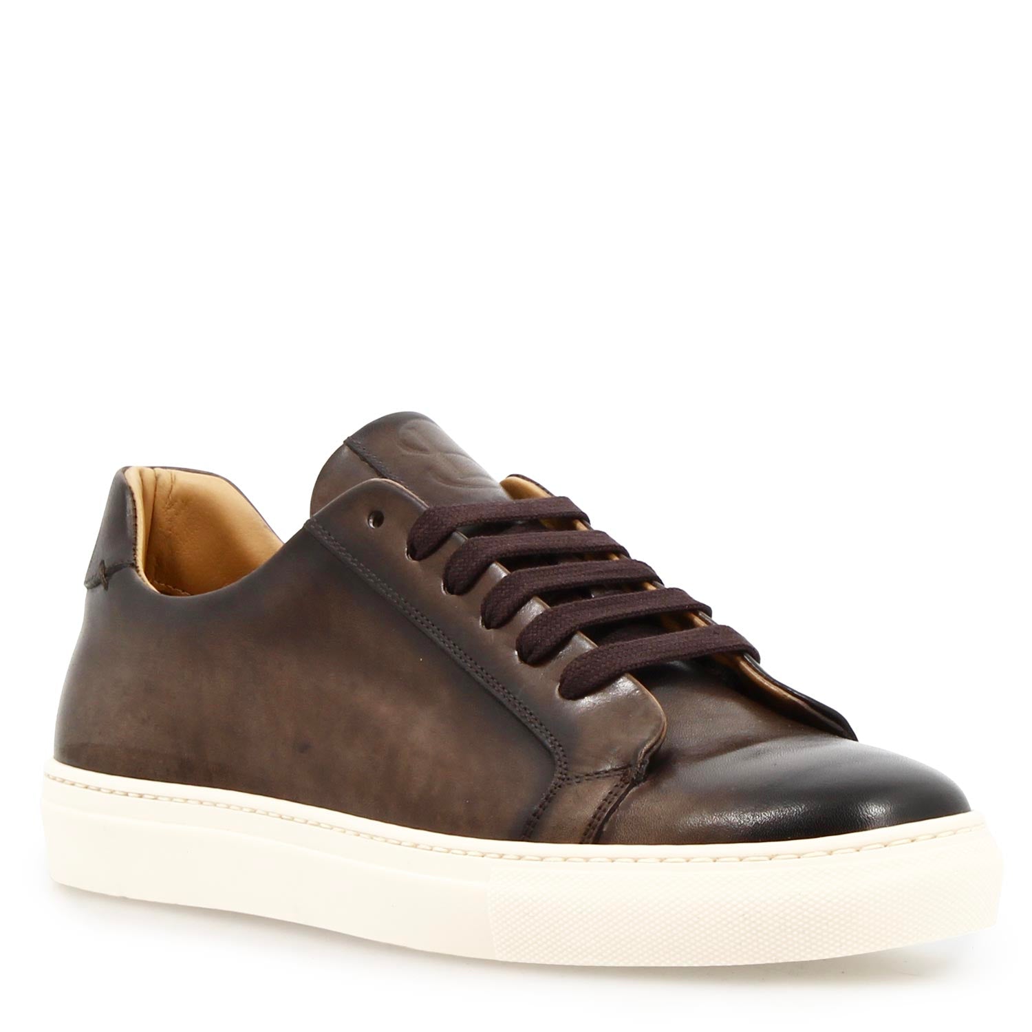 Sneaker artisanale pour homme Oreste en cuir marron foncé