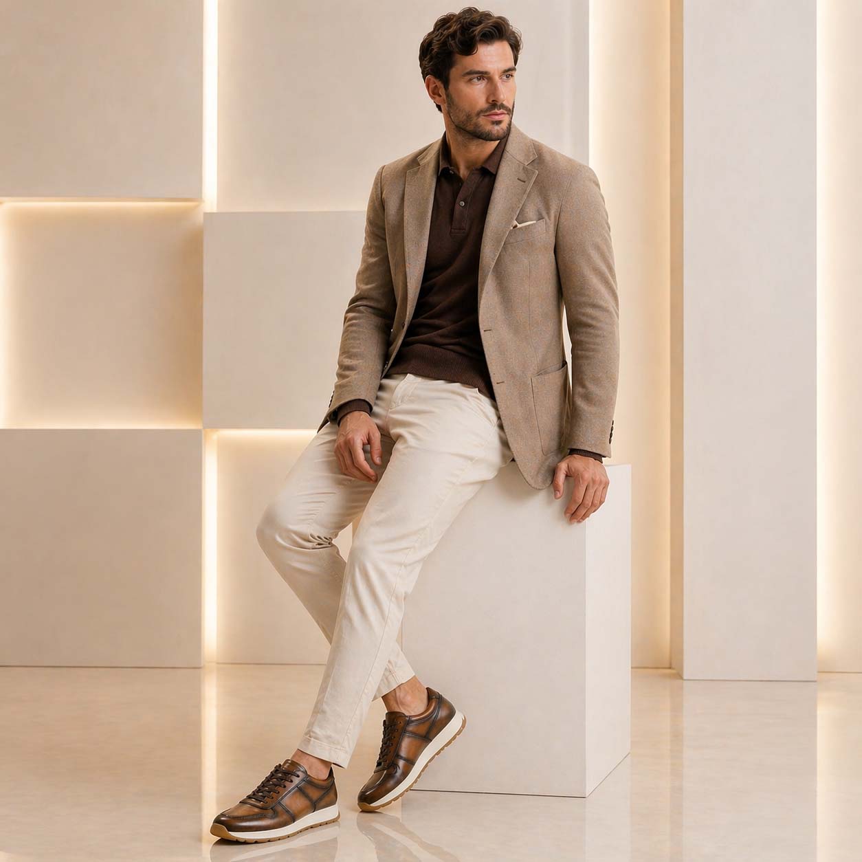 Piave sneakers for men in light brown leather