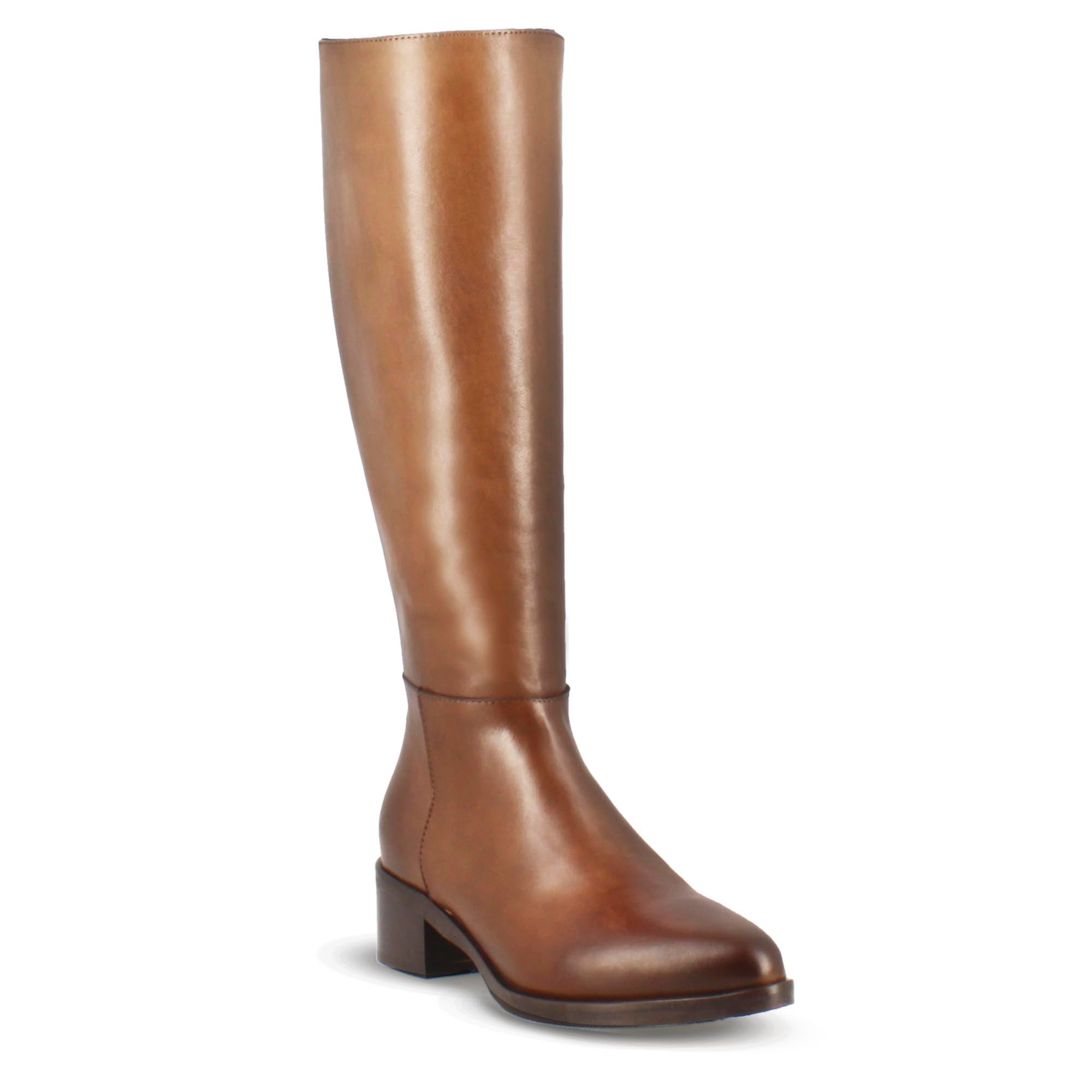 Botte haute pour femme fabriquée artisanalement en cuir marron