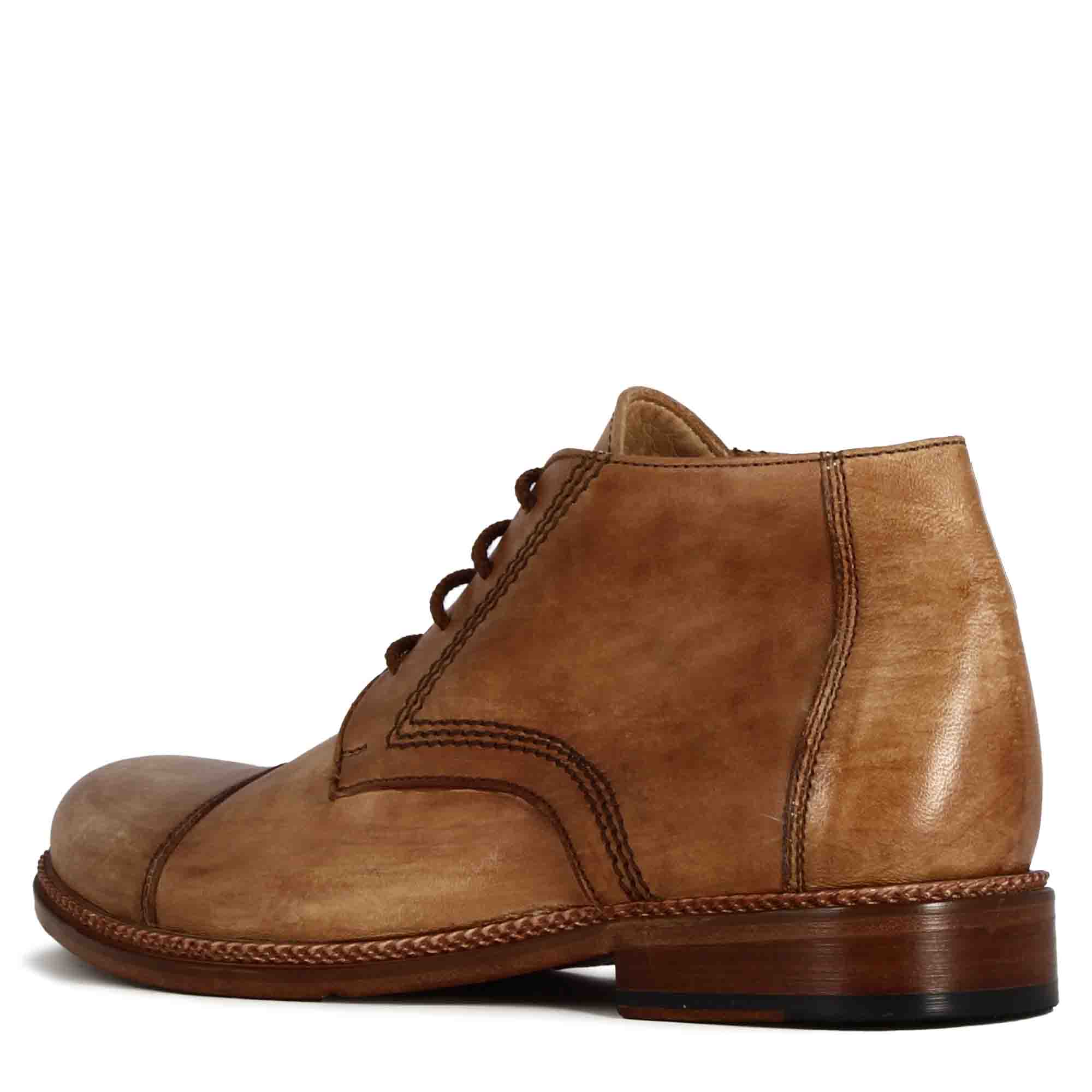 Bottines à lacets pour hommes en cuir beige