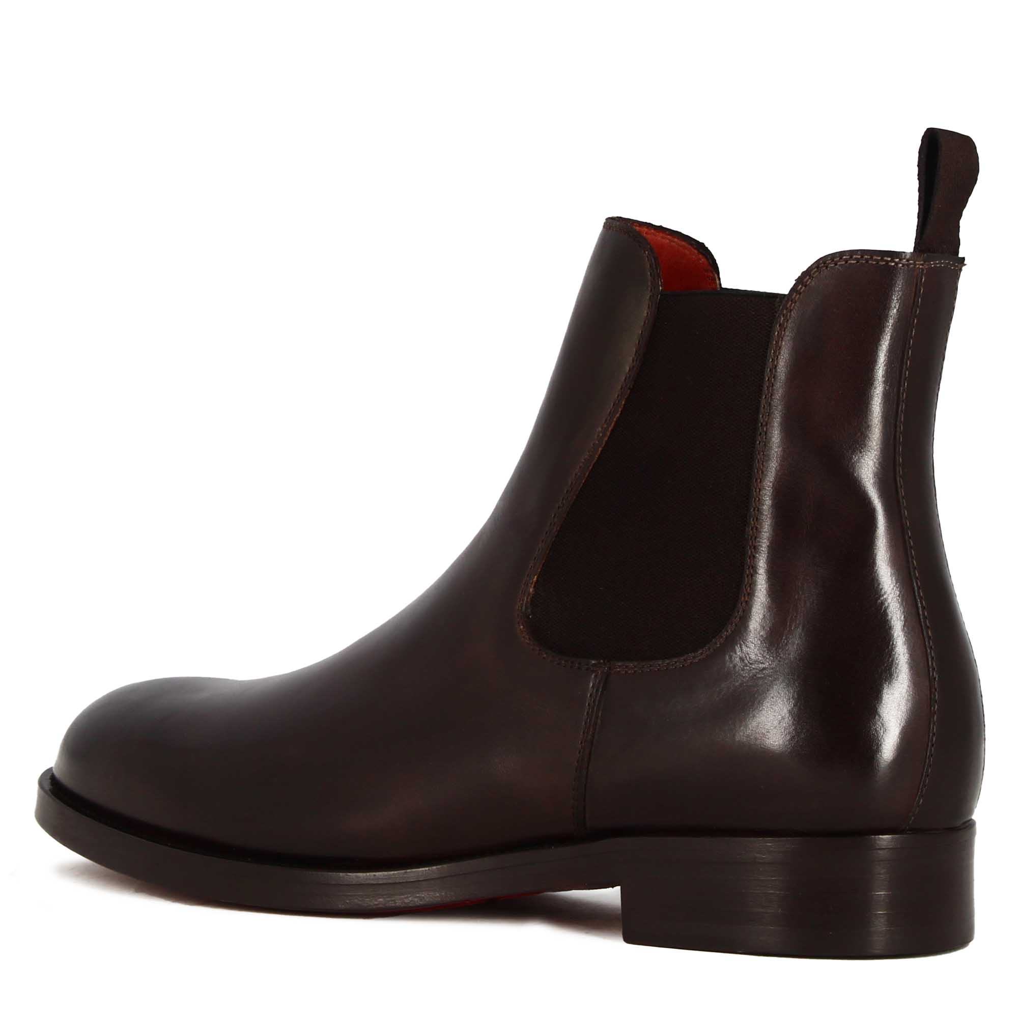Eleganter handgefertigter chelsea-stiefel aus braunem leder für männer