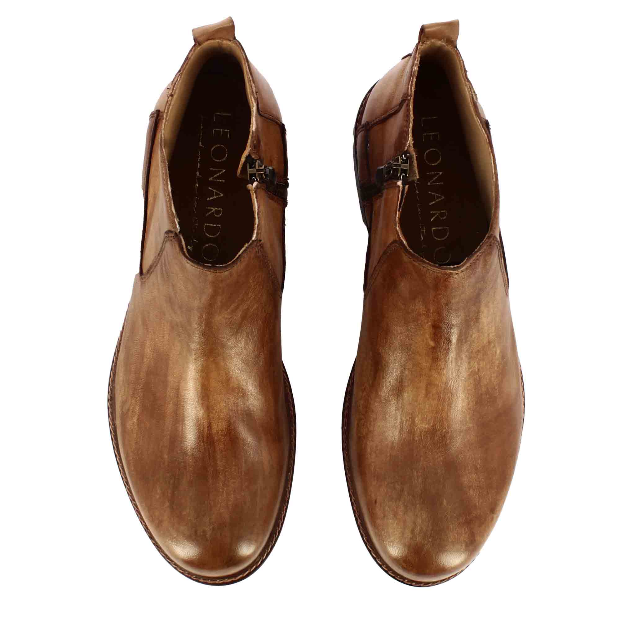 Handmade classic light brown leather men's ankle boots