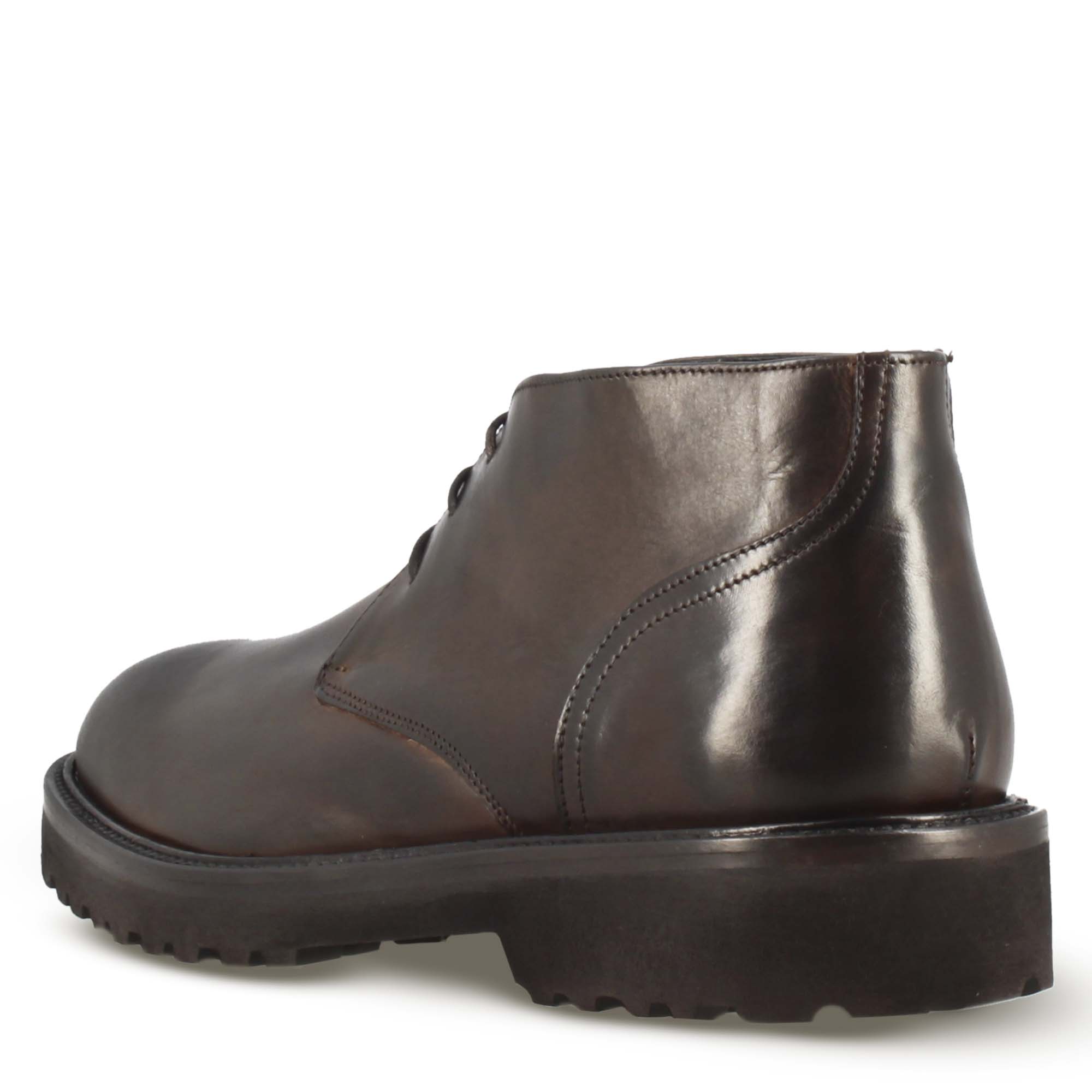Bottines pour hommes en véritable cuir lisse marron foncé à semelle crantée