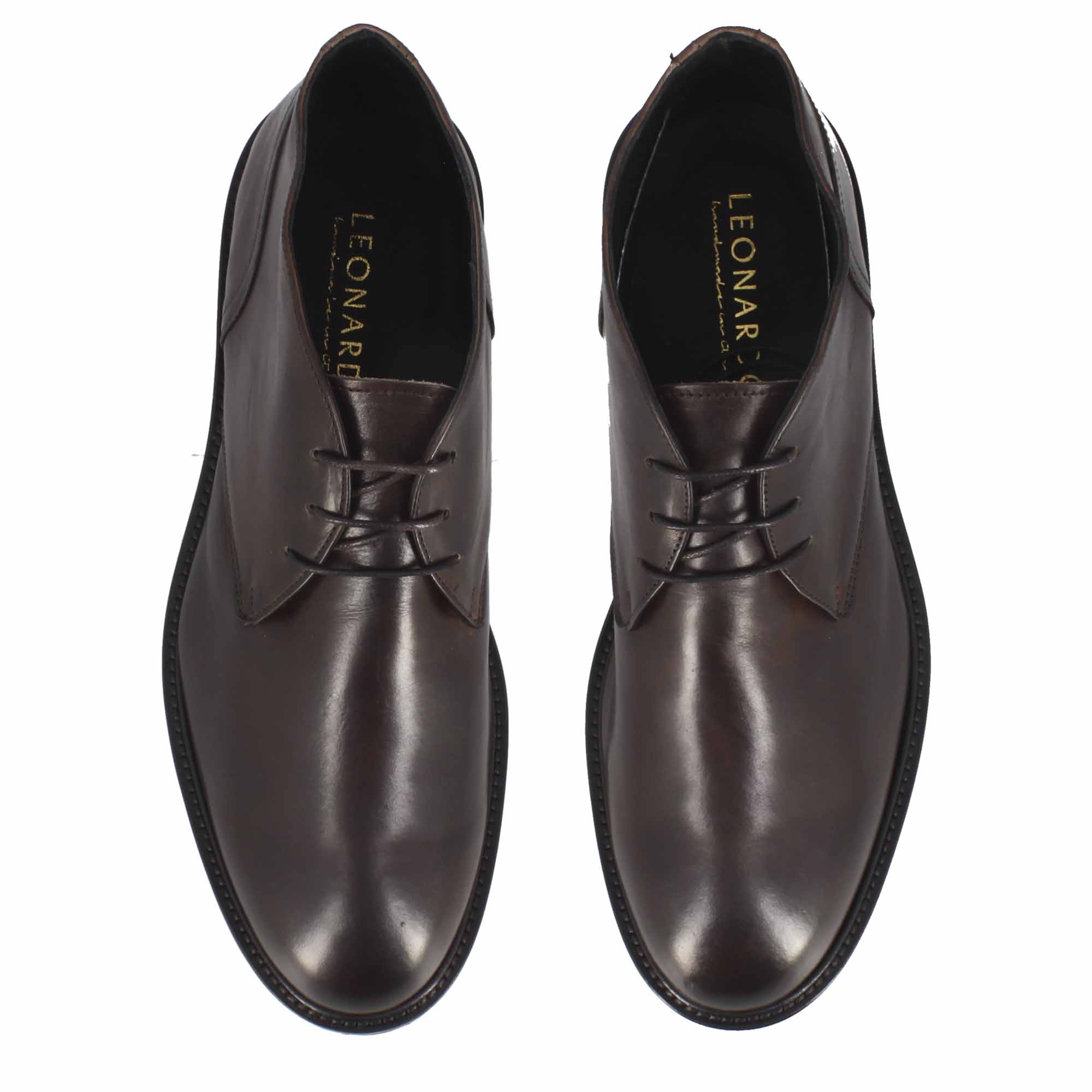 Bottines pour hommes en véritable cuir lisse marron foncé à semelle crantée