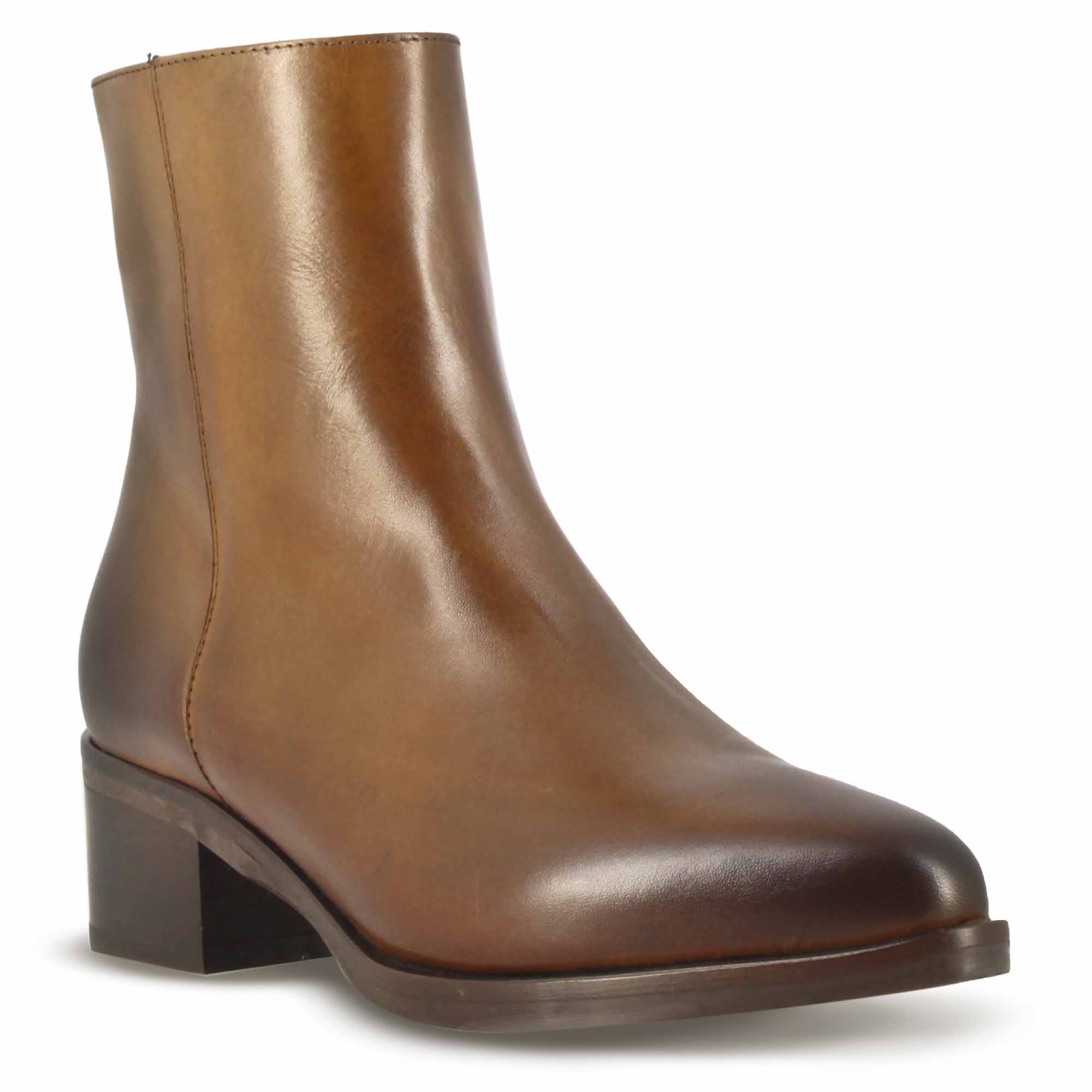 Handmade Women's Pointed Toe Ankle Boot in Brown Leather