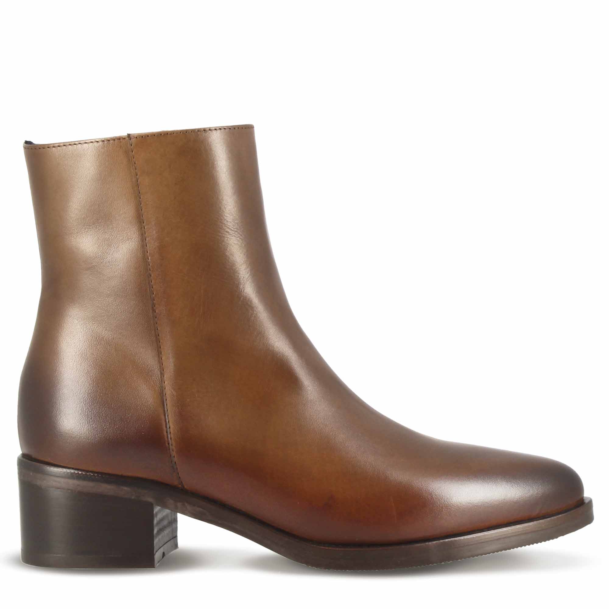 Handmade Women's Pointed Toe Ankle Boot in Brown Leather
