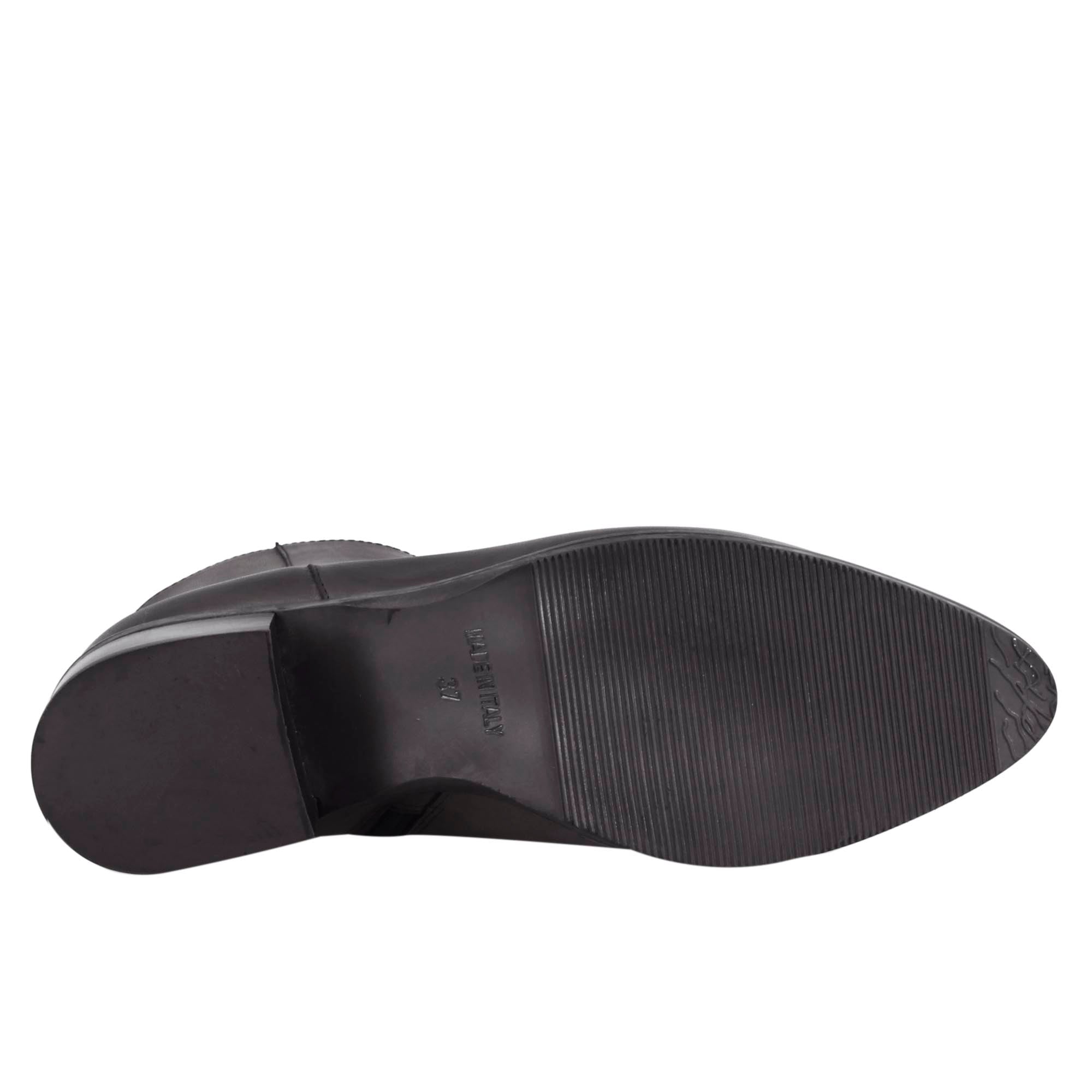 Bottine pointue pour femme en cuir noir fait main
