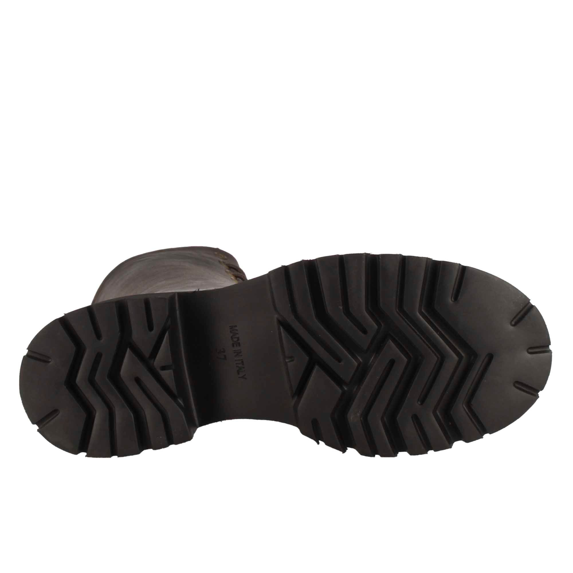 Dark brown genuine leather women's ankle boot with lace-up