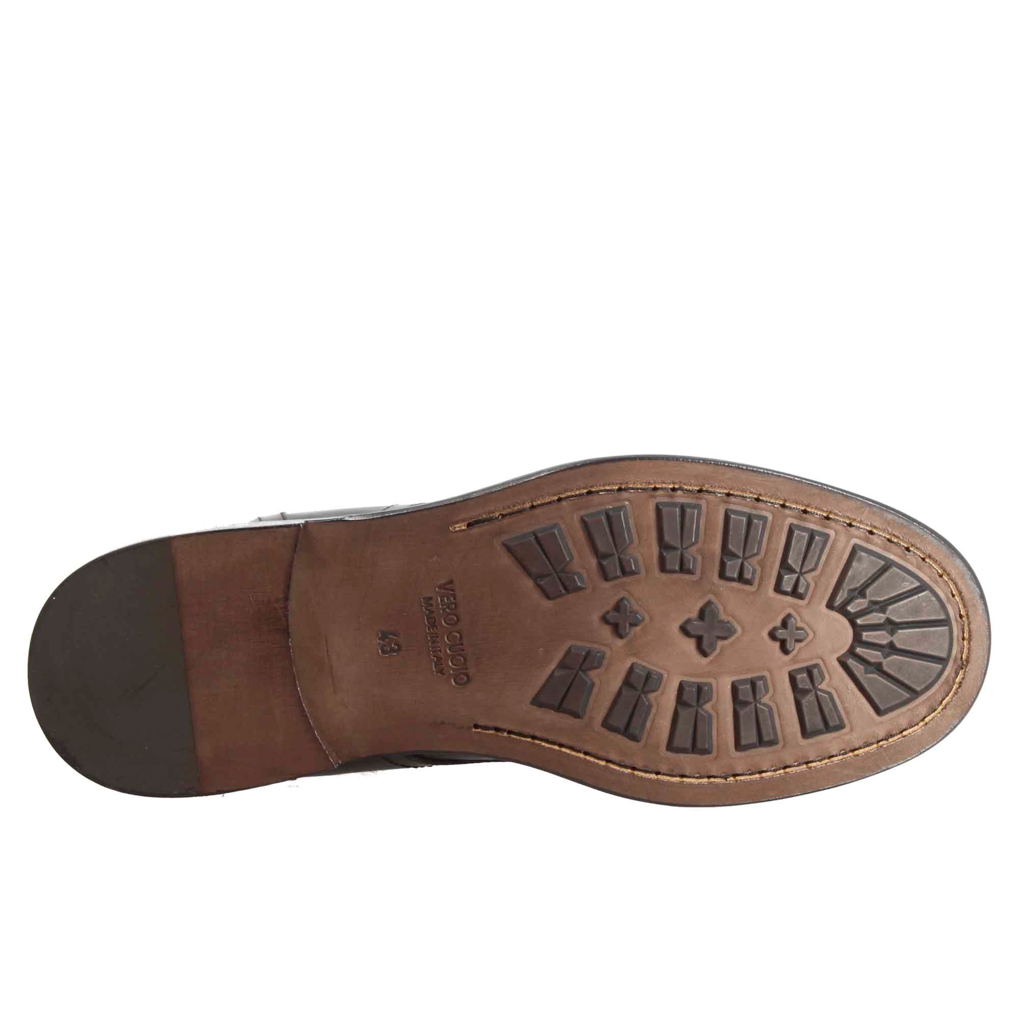 Bottine amphibie pour hommes en cuir marron foncé fabriquée à la main en Italie