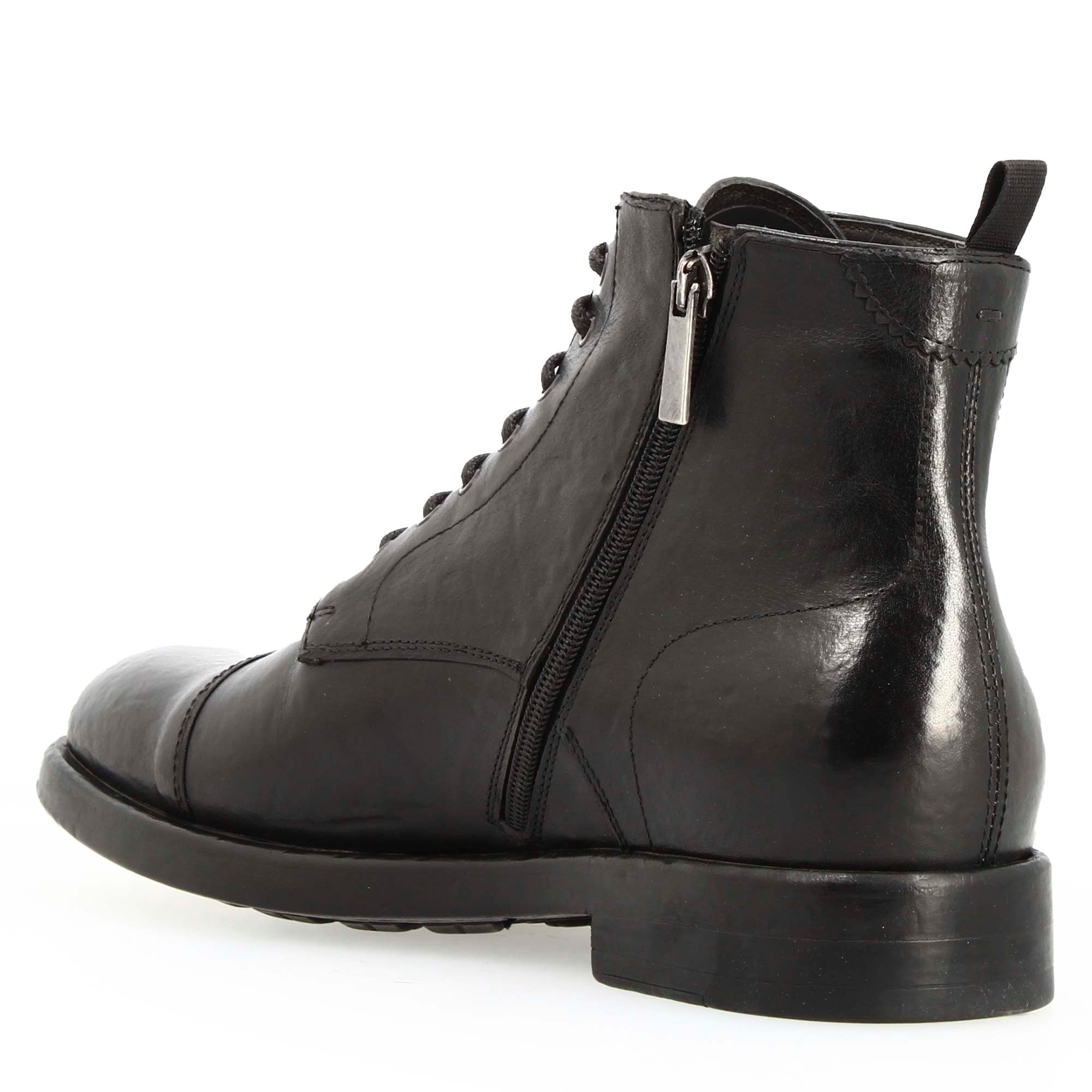 Men's black premium leather cap toe ankle boot