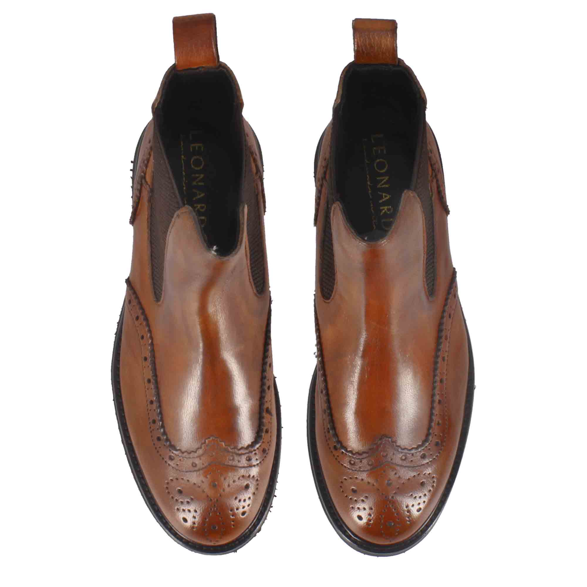 Stivaletto Chelsea brogue da donna in vera pelle colore marrone