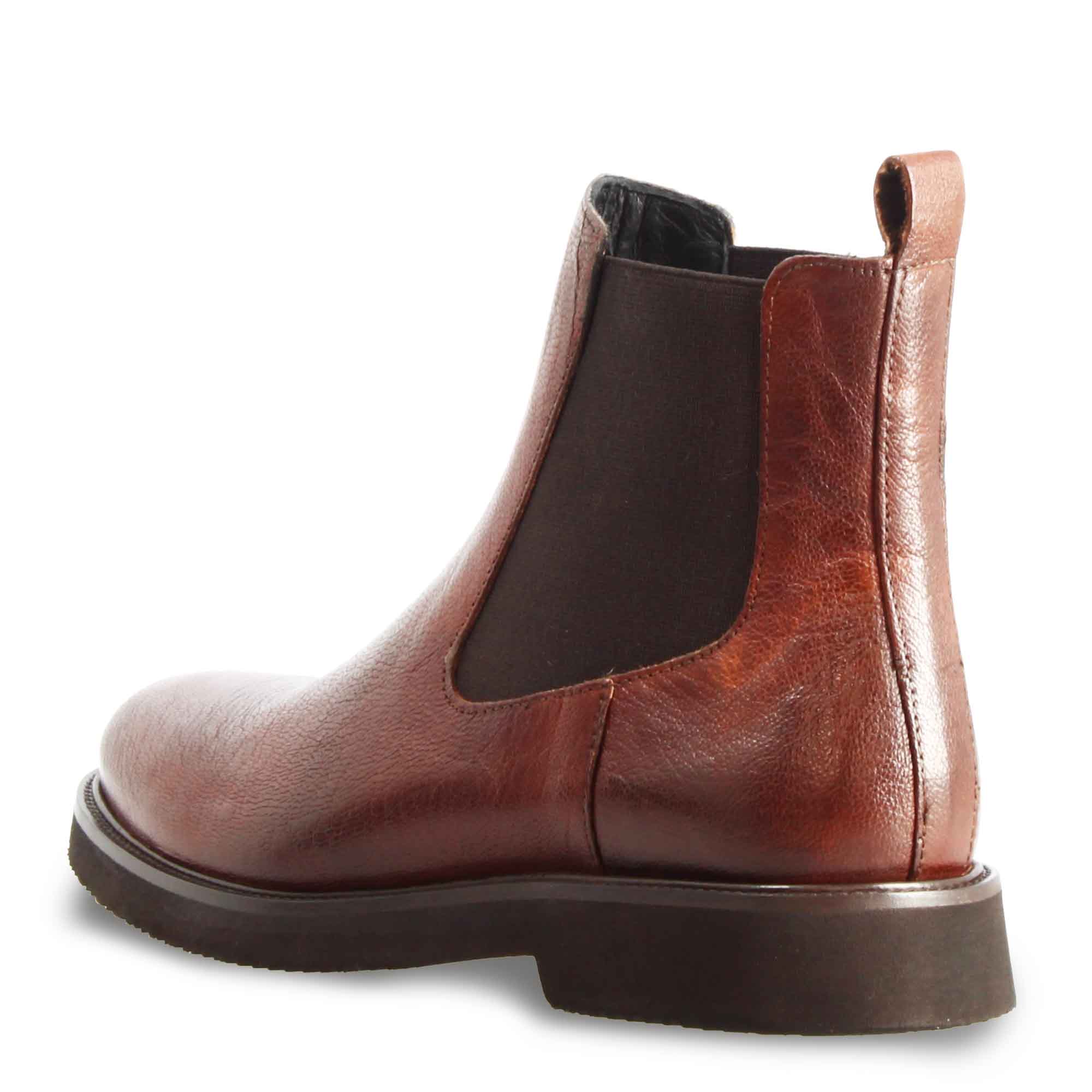 Bottine Chelsea pour femme en cuir véritable marron avec élastique