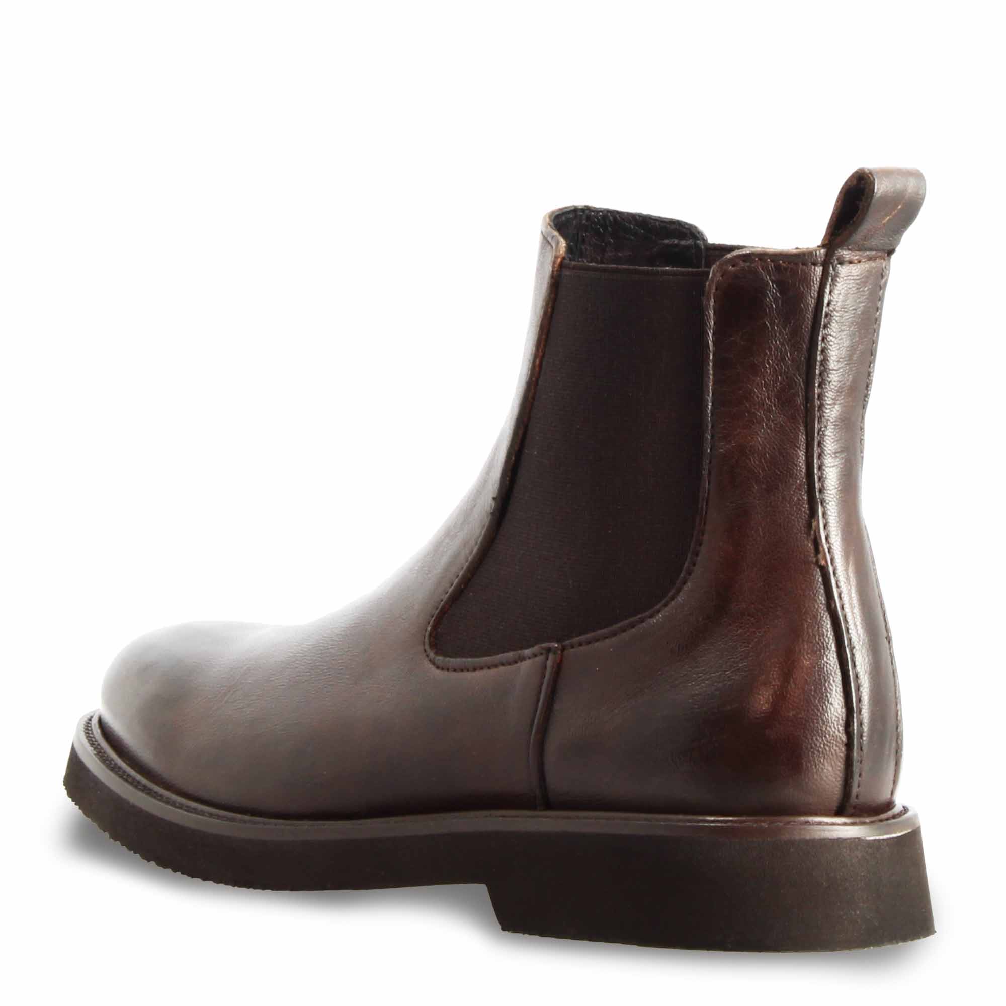 Bottine Chelsea pour femme en cuir véritable marron foncé avec élastique