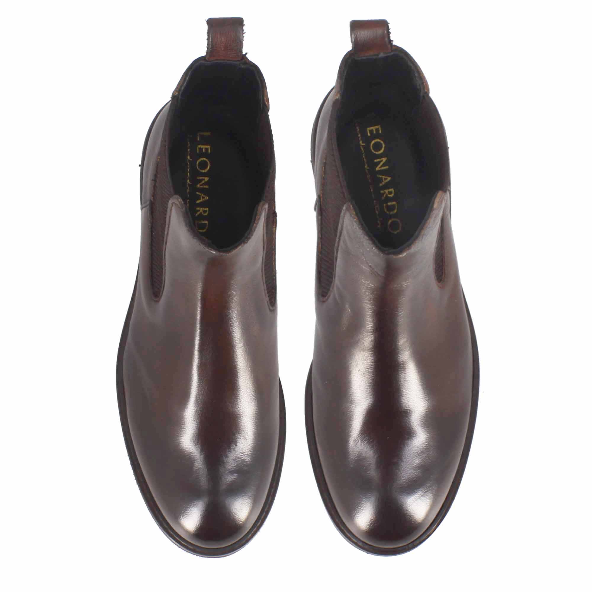 Bottine Chelsea pour femme en cuir véritable marron foncé avec élastique