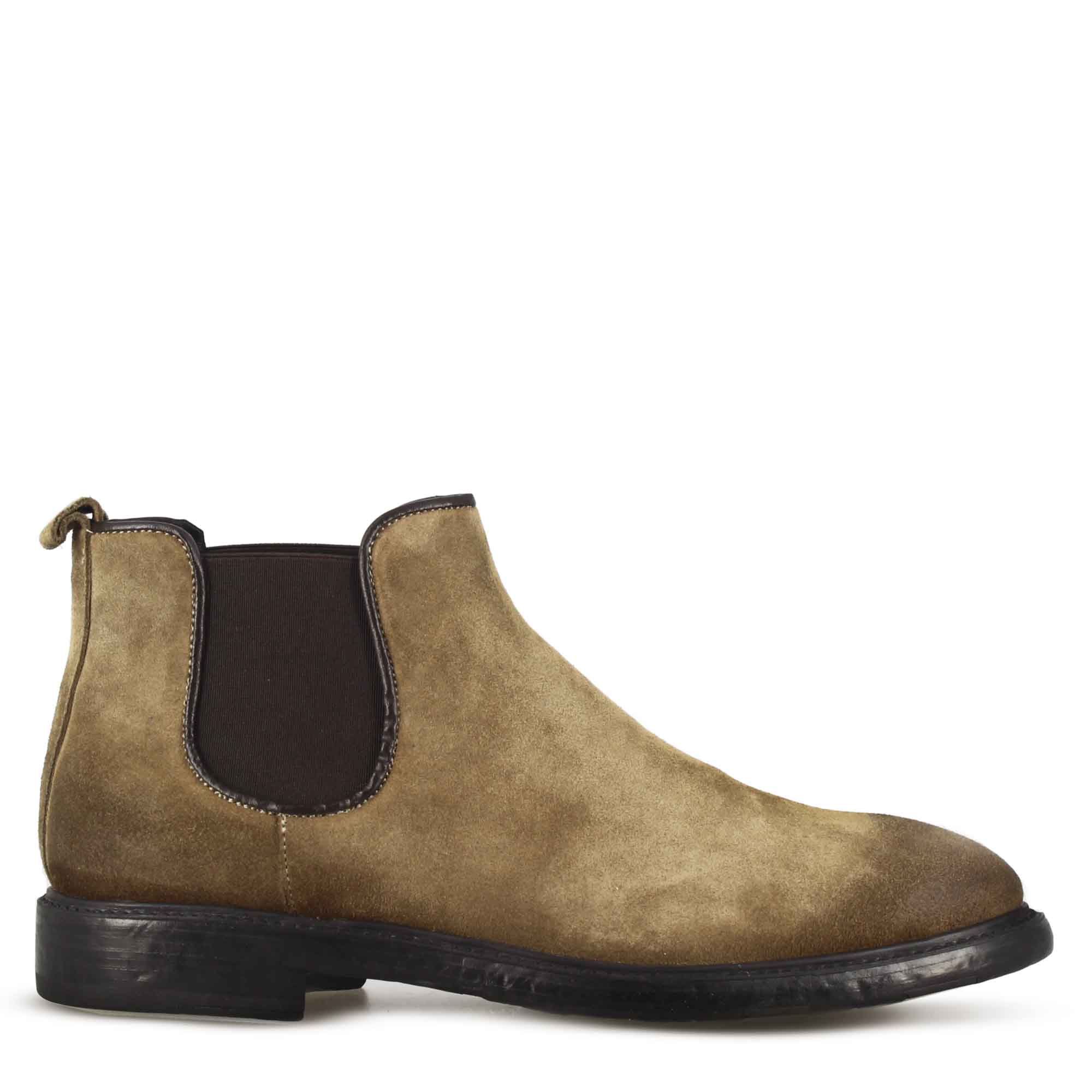 Chelsea Boot für Herren aus echtem Wildleder, Hellbraun, Vintage-Effekt