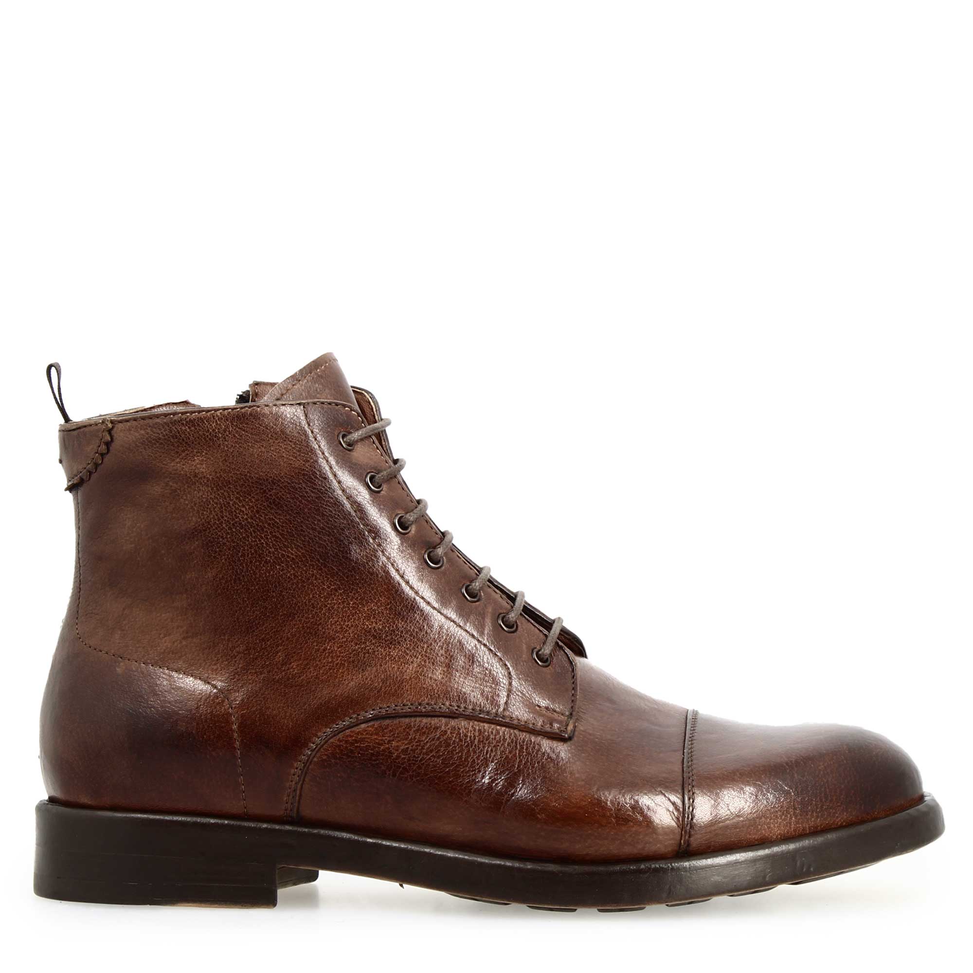 Stivaletto cap toe da uomo in pelle pregiata marrone