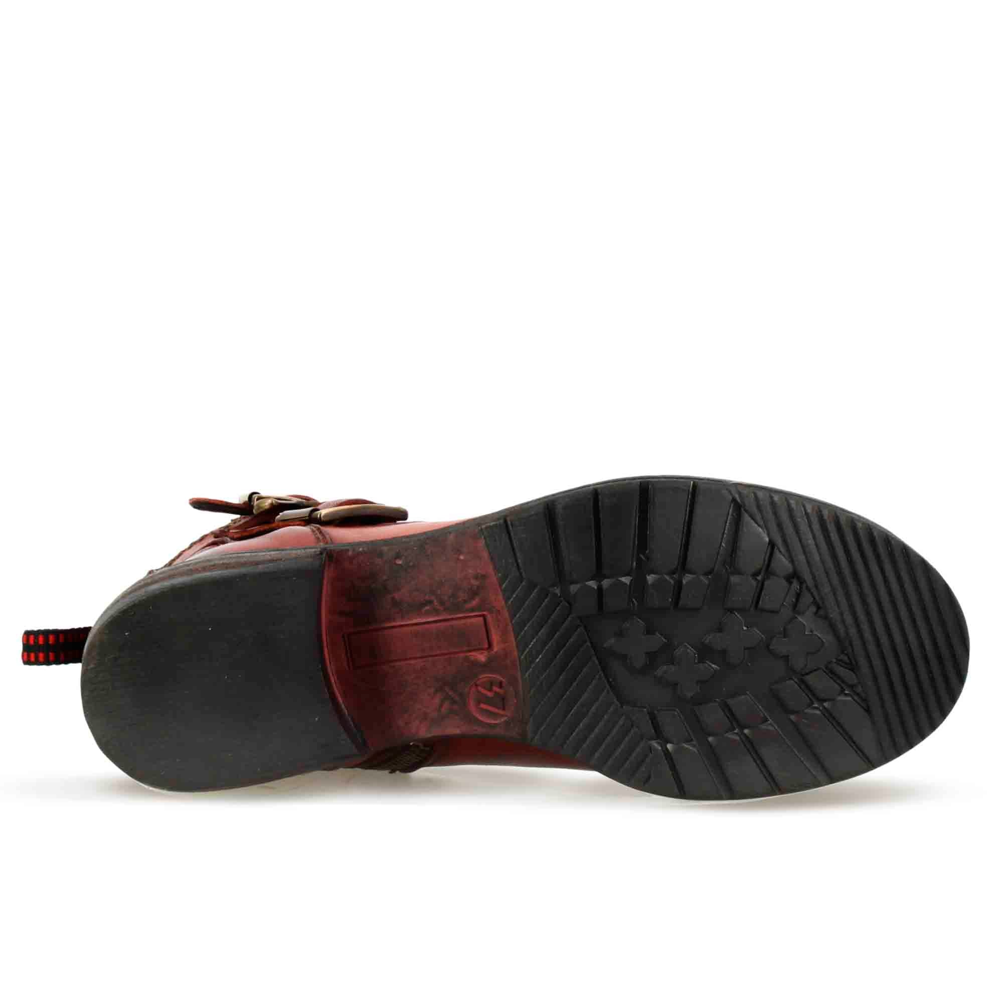 Women's ankle boot with double buckle in real leather in red