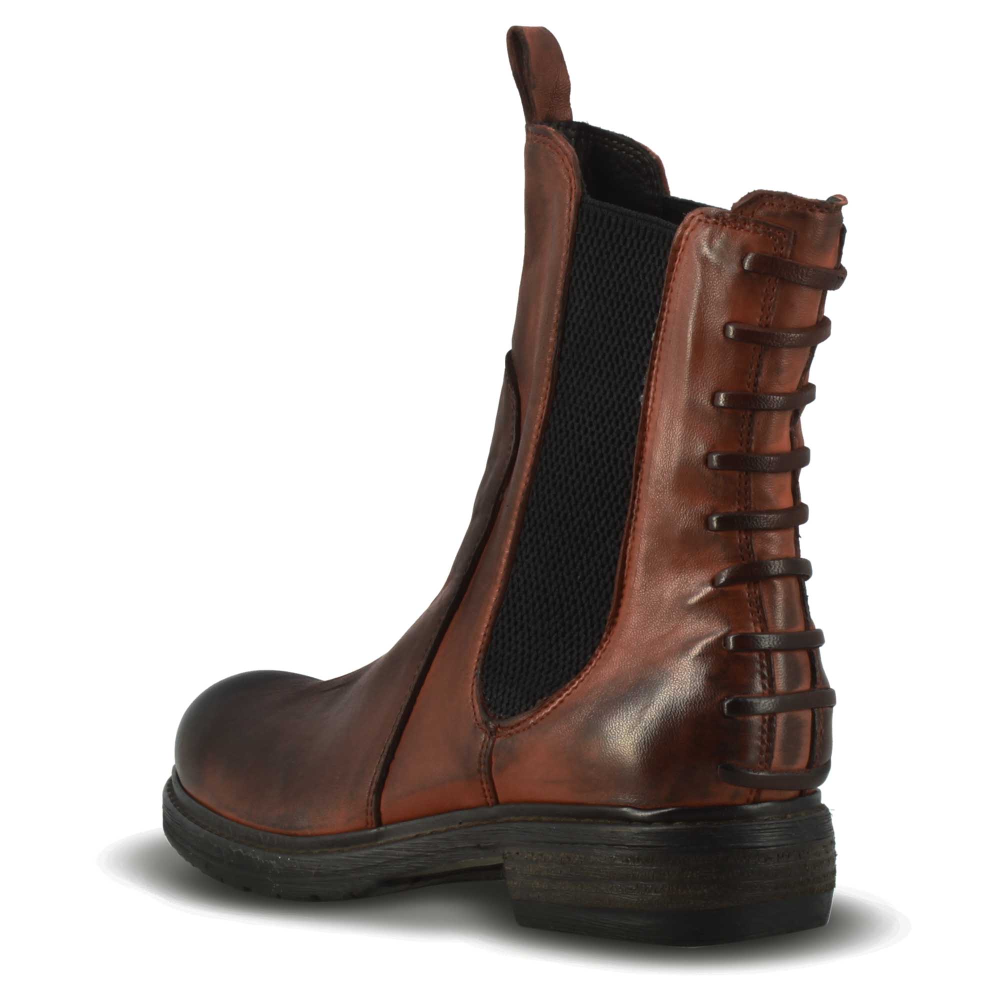Women's ankle boot in genuine leather with a vintage effect in brown