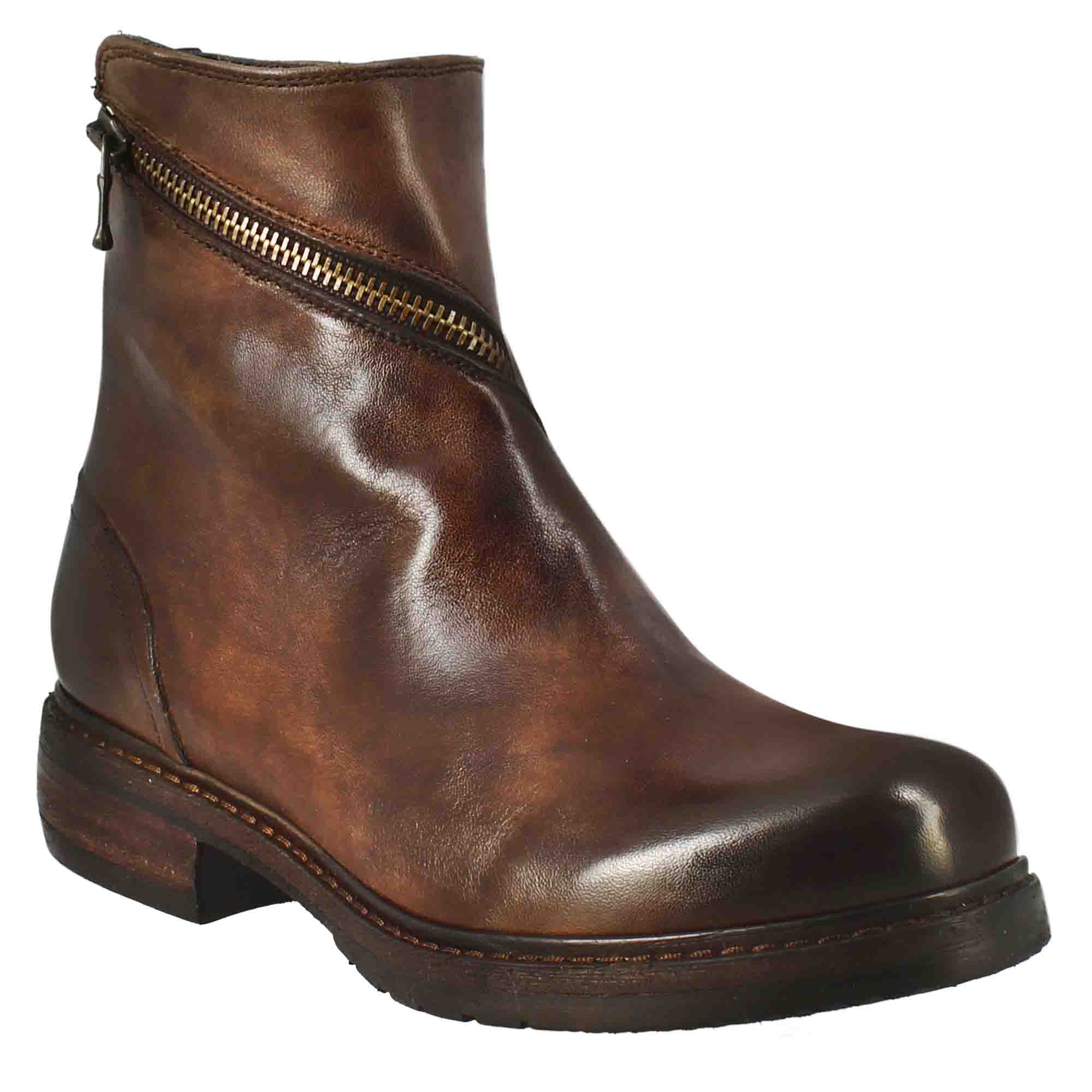 Paupa women's ankle boot in brown washed leather with double zip