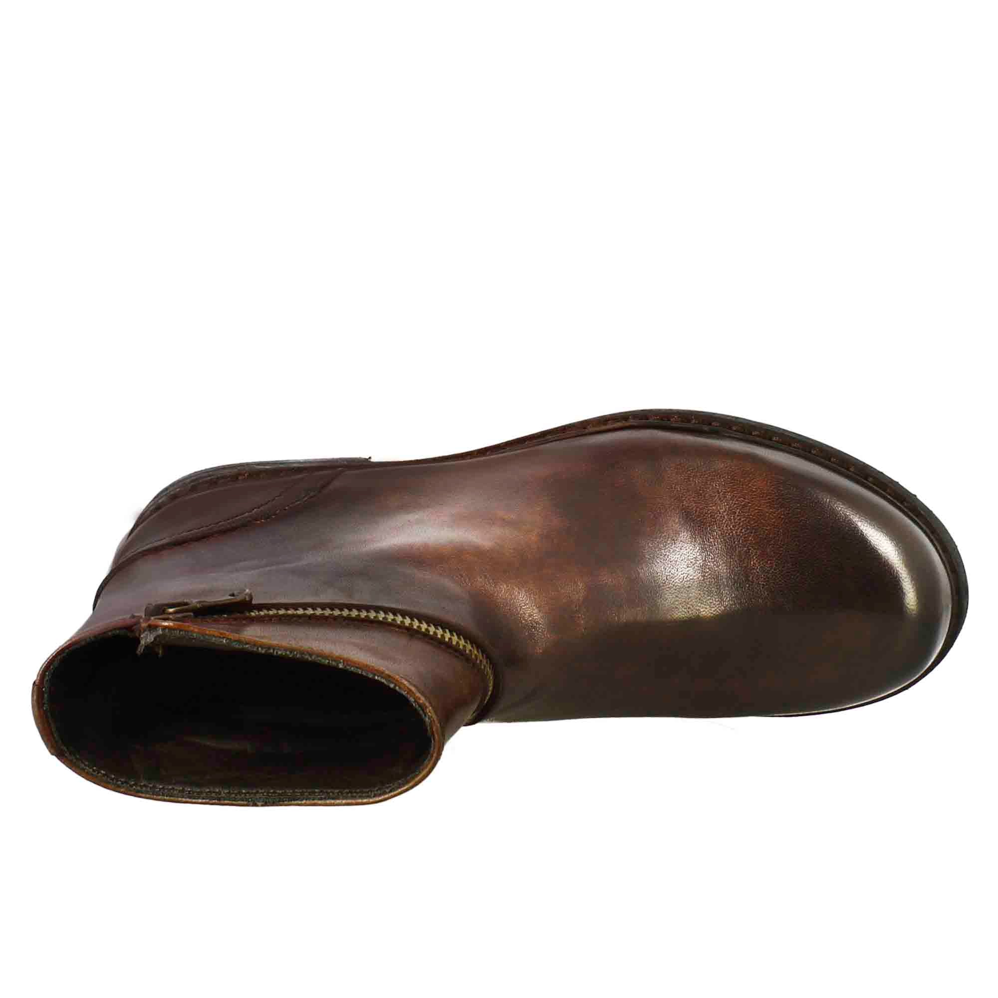 Paupa women's ankle boot in brown washed leather with double zip