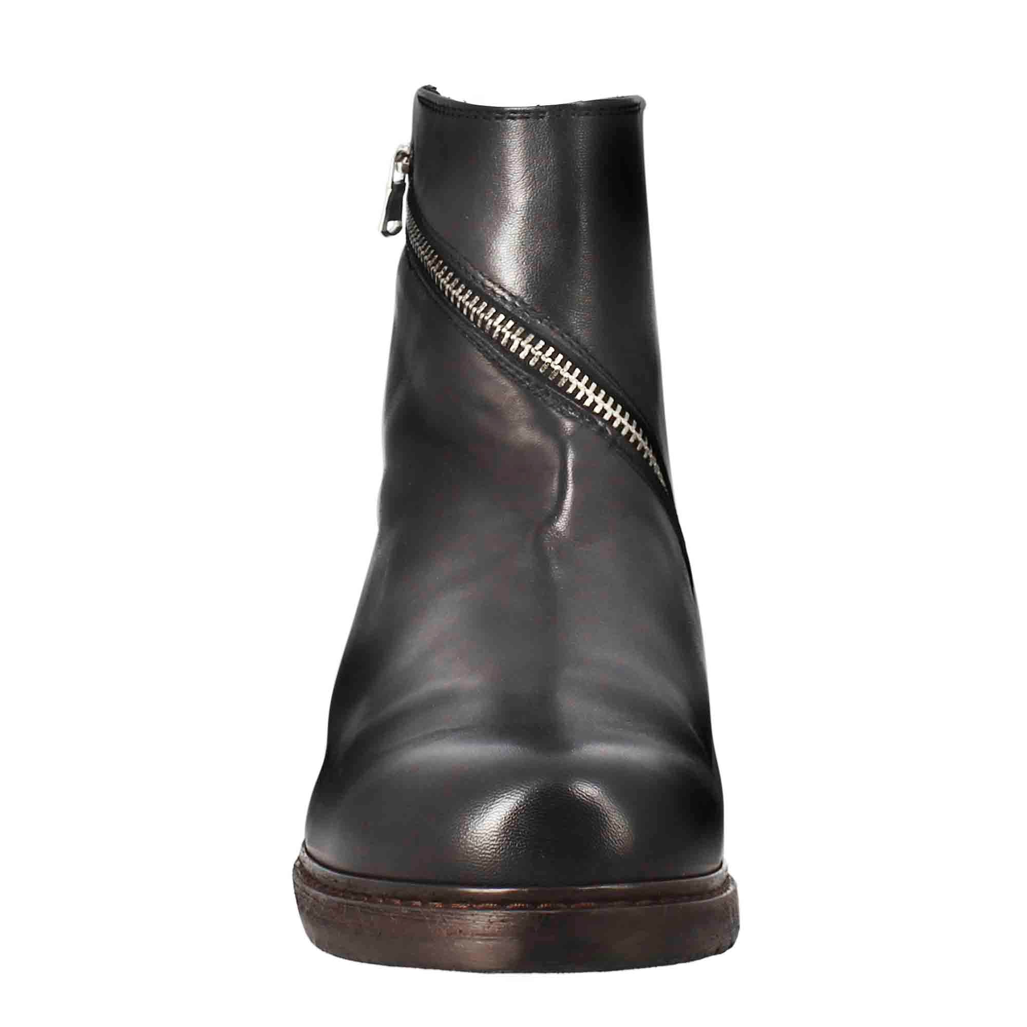 Bottine femme Paupa en cuir lavé noir avec double zip
