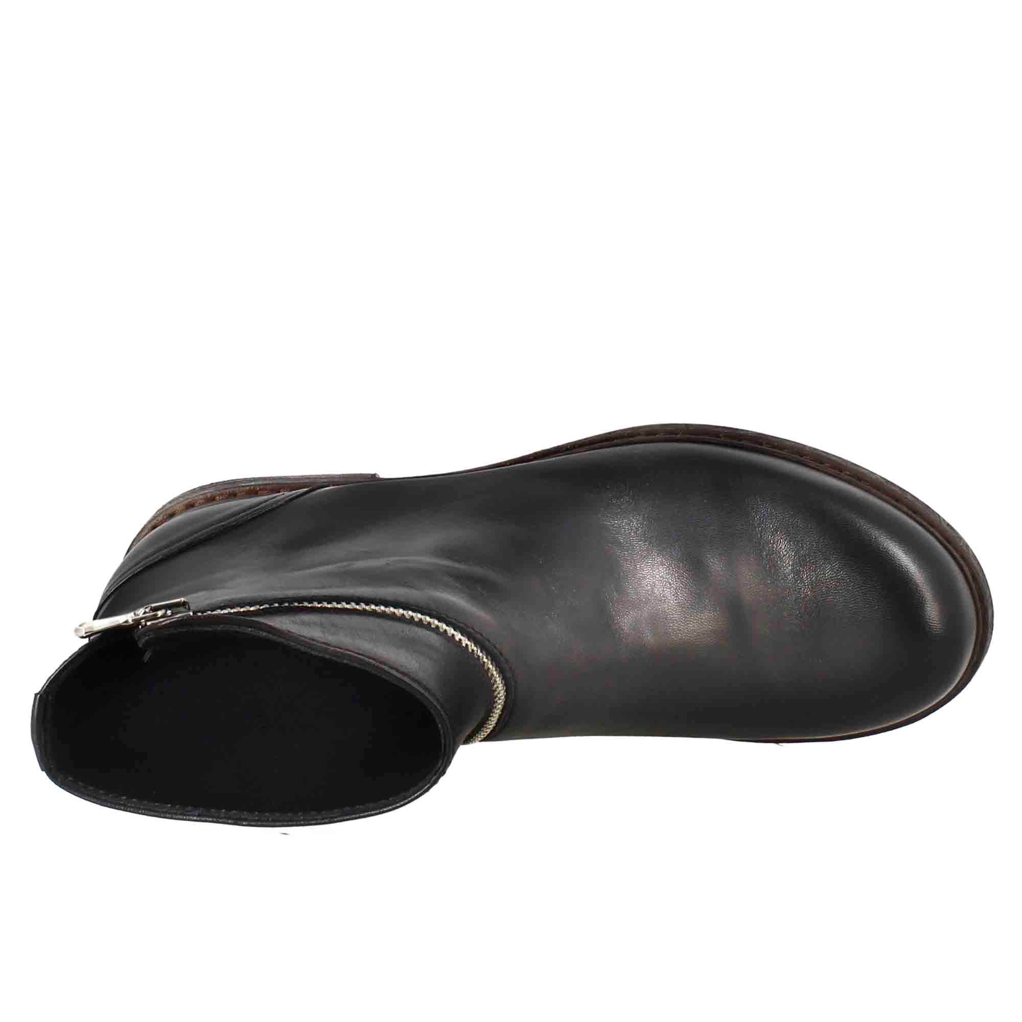 Bottine femme Paupa en cuir lavé noir avec double zip
