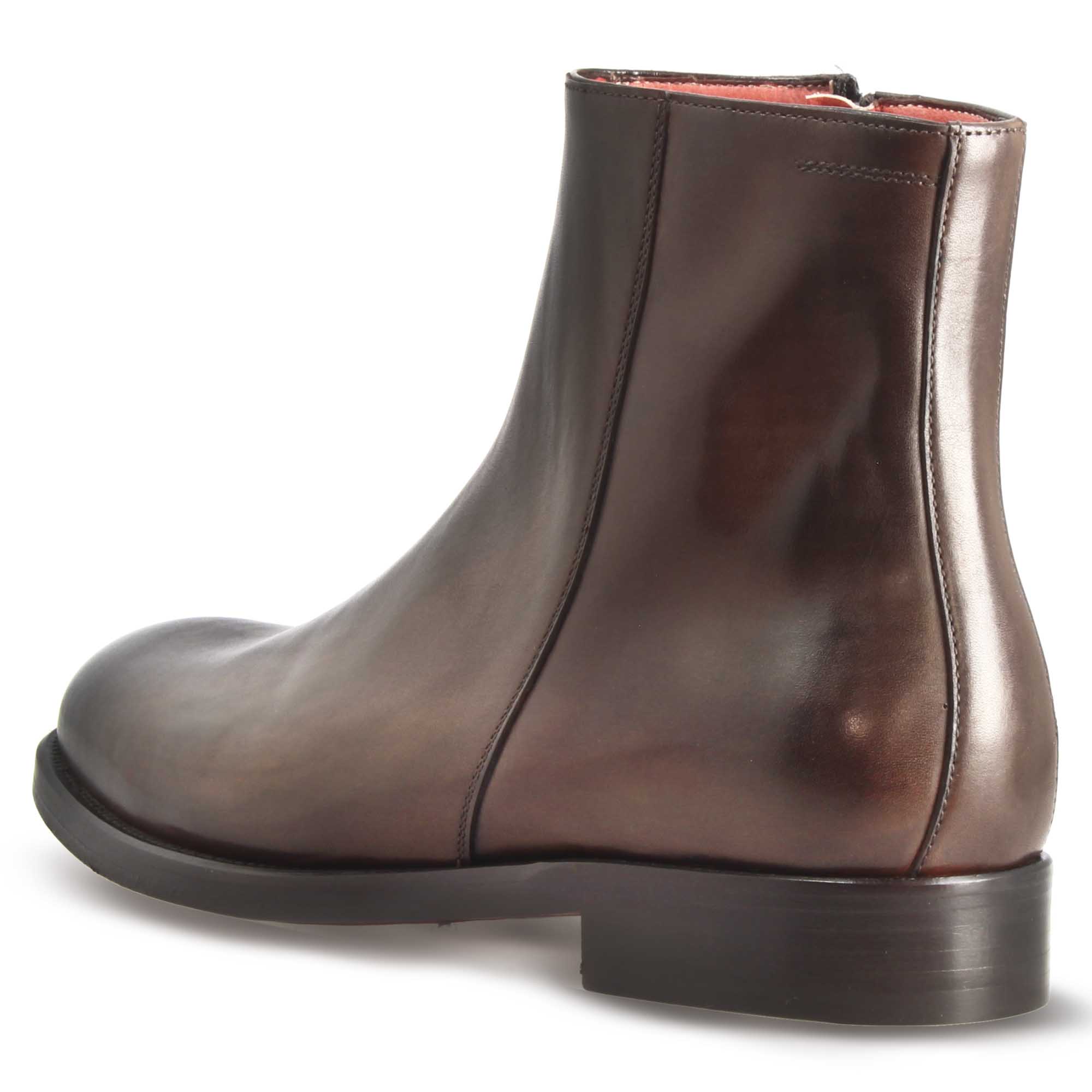 Men's elegant ankle boot in smooth leather in dark brown