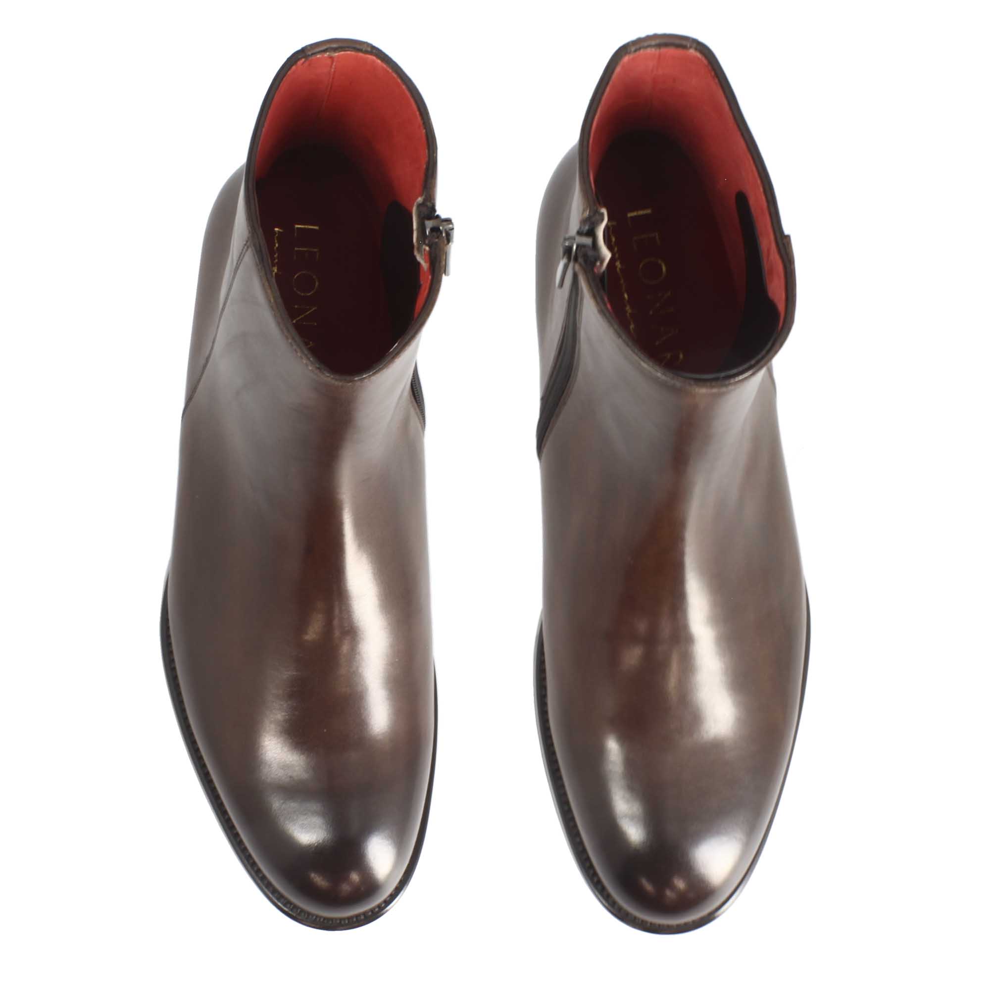 Men's elegant ankle boot in smooth leather in dark brown