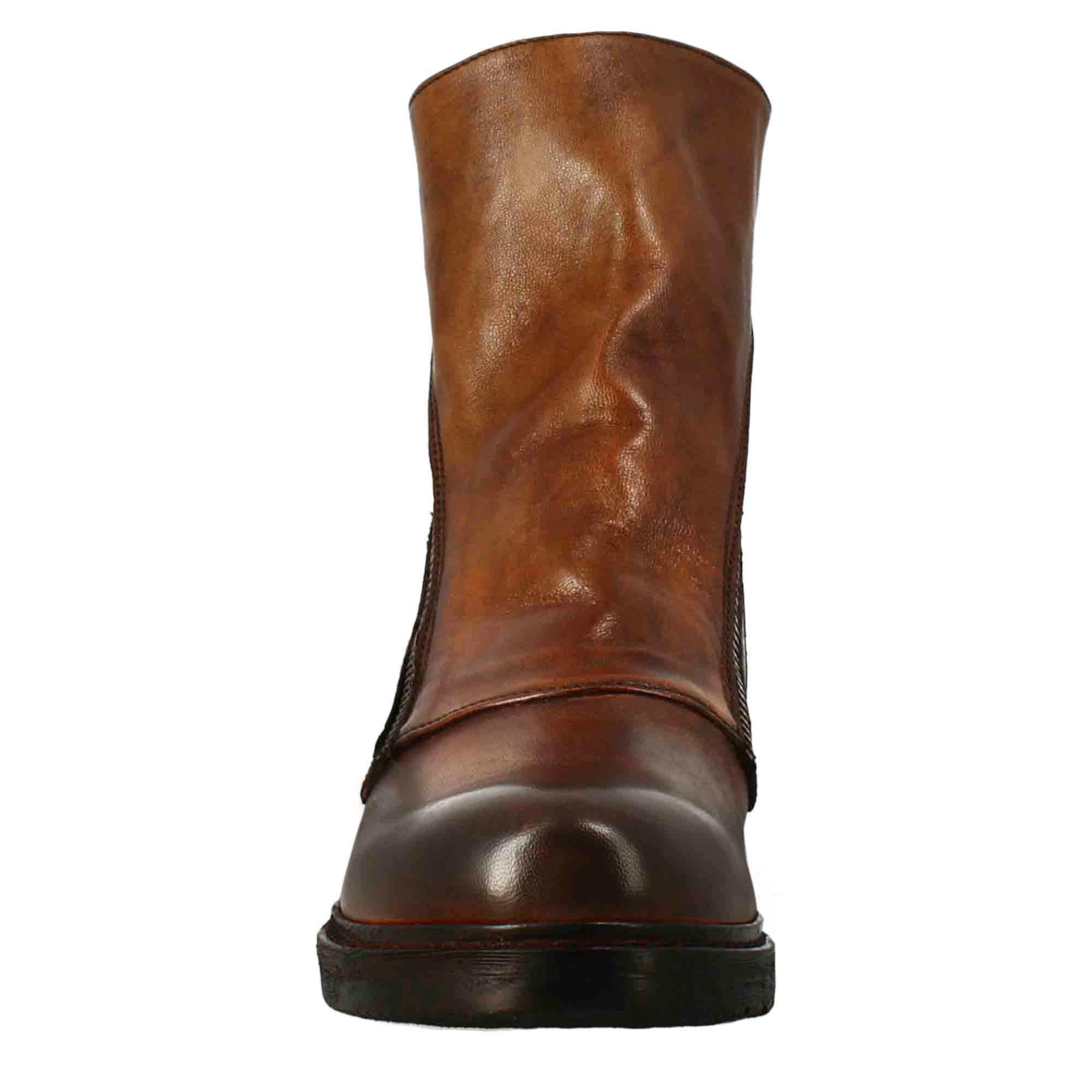 Bottine Paupa pour femme en cuir lavé couleur beige foncé avec fermeture éclair en diagonale