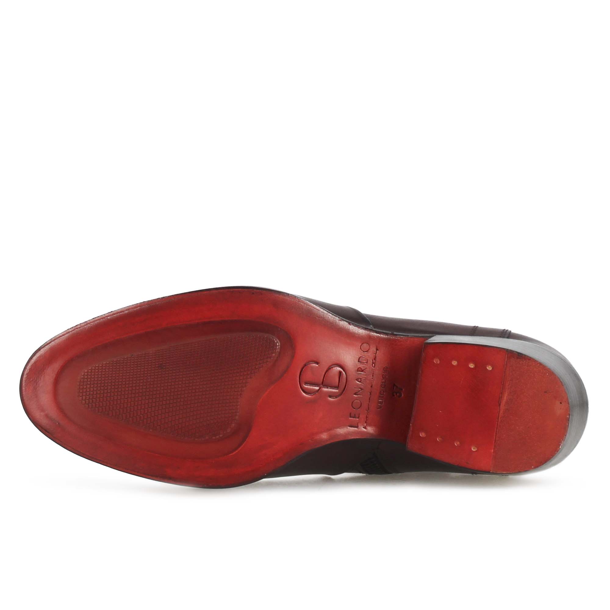 Bottine asymétrique style texan pour femme en cuir bordeaux