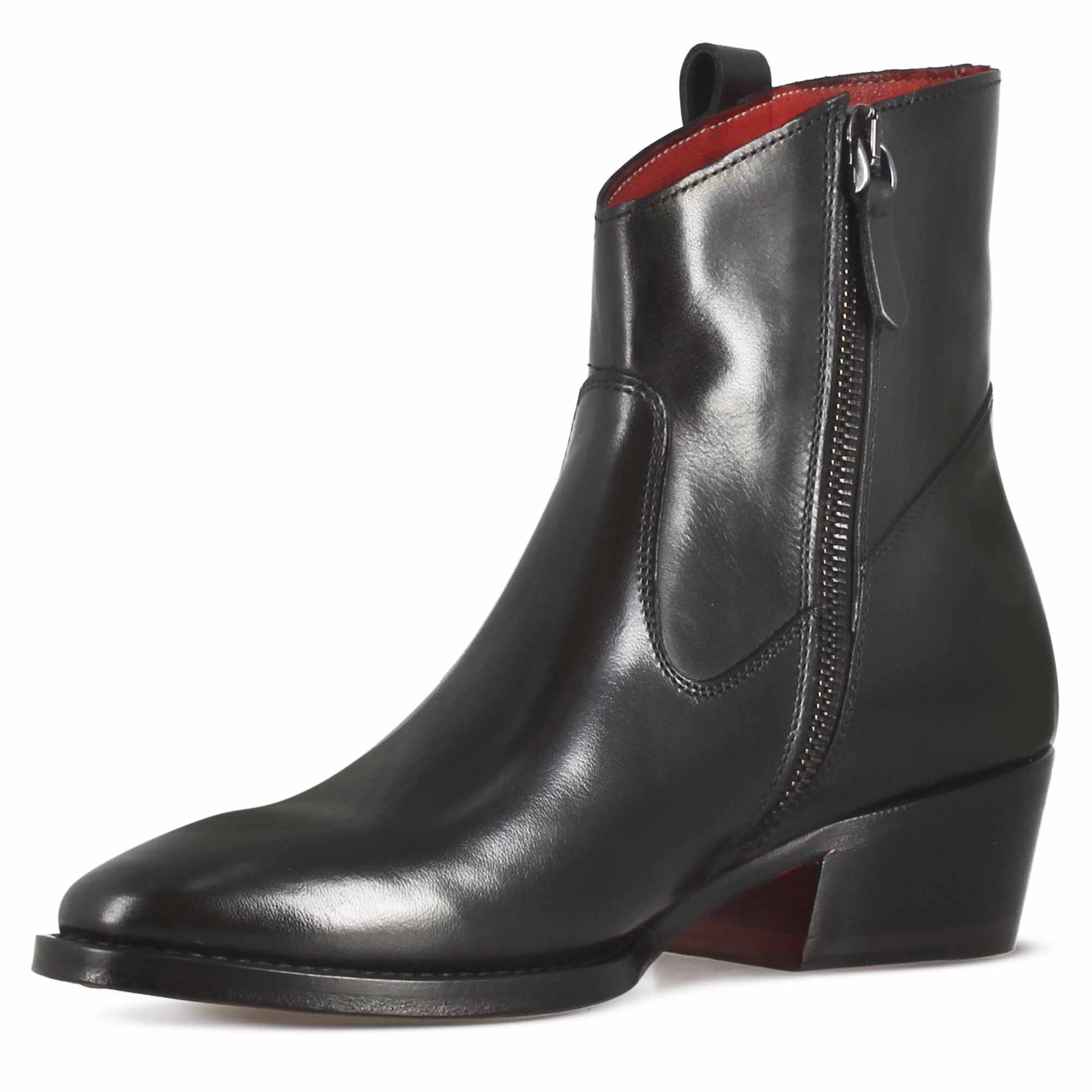 Women's Black Leather Texan Style Over The Ankle Boot